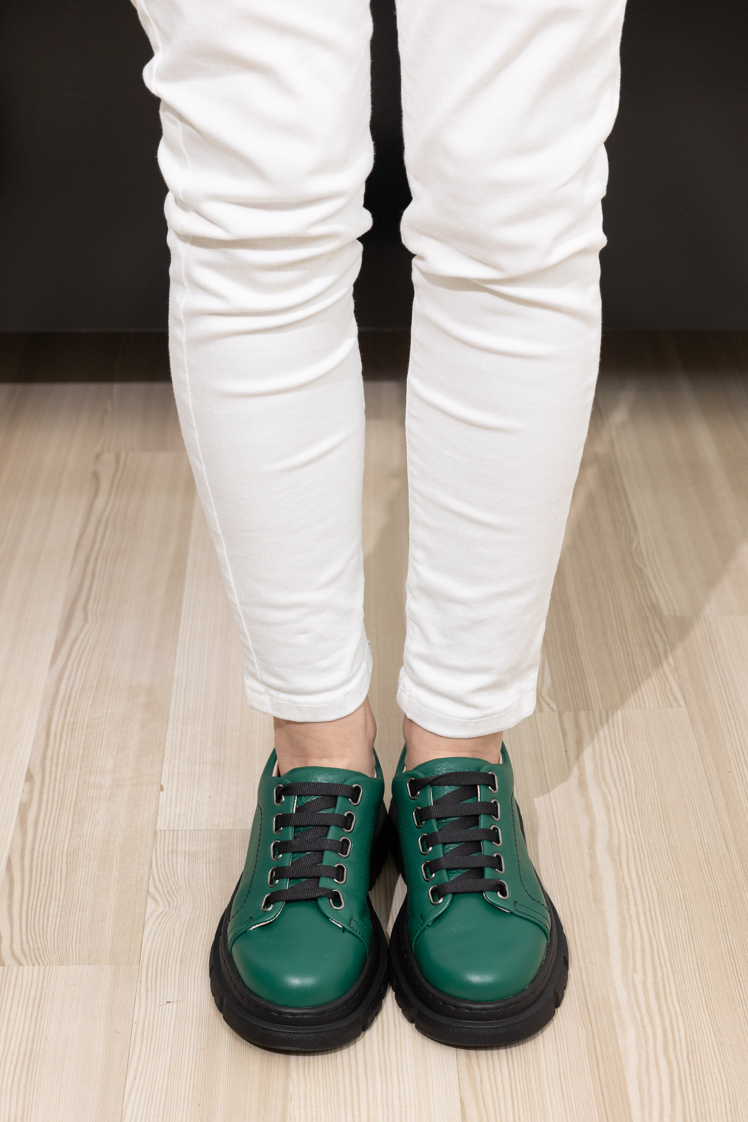 Pantofi dama calapod lat, Glemis, piele naturala - Cod: 665, Culoare: Verde Bizon, Marime: 38 (24.8 cm)