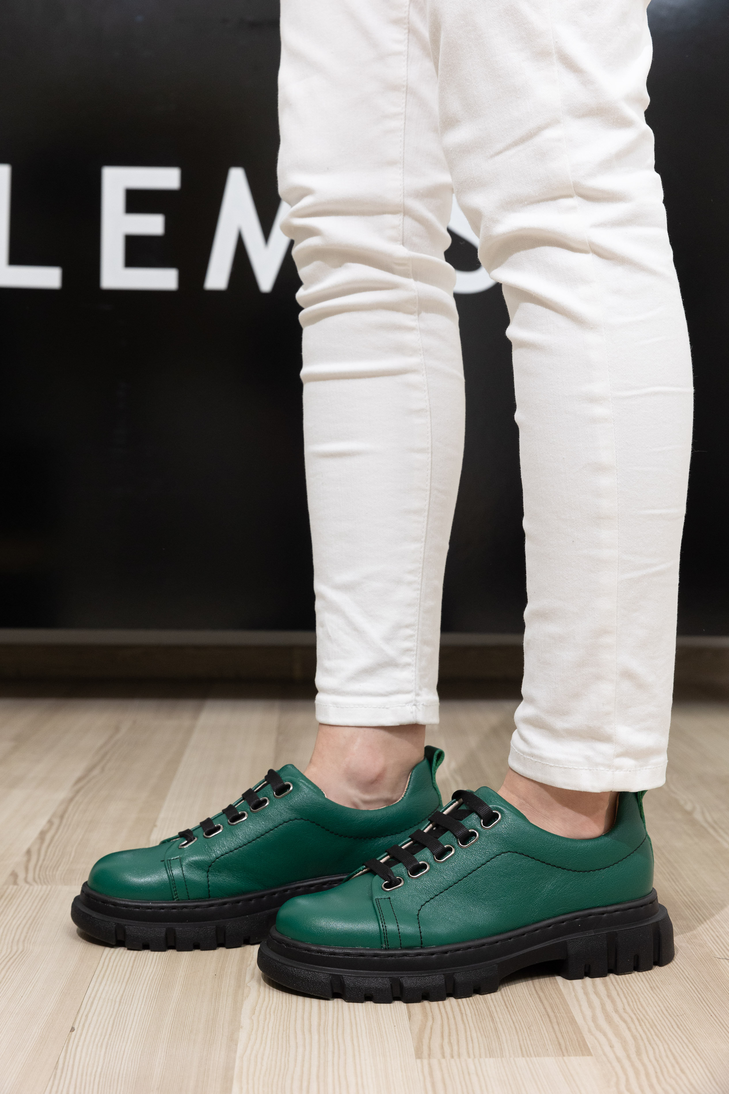 Pantofi dama calapod lat, Glemis, piele naturala - Cod: 665, Culoare: Verde Bizon, Marime: 38 (24.8 cm)