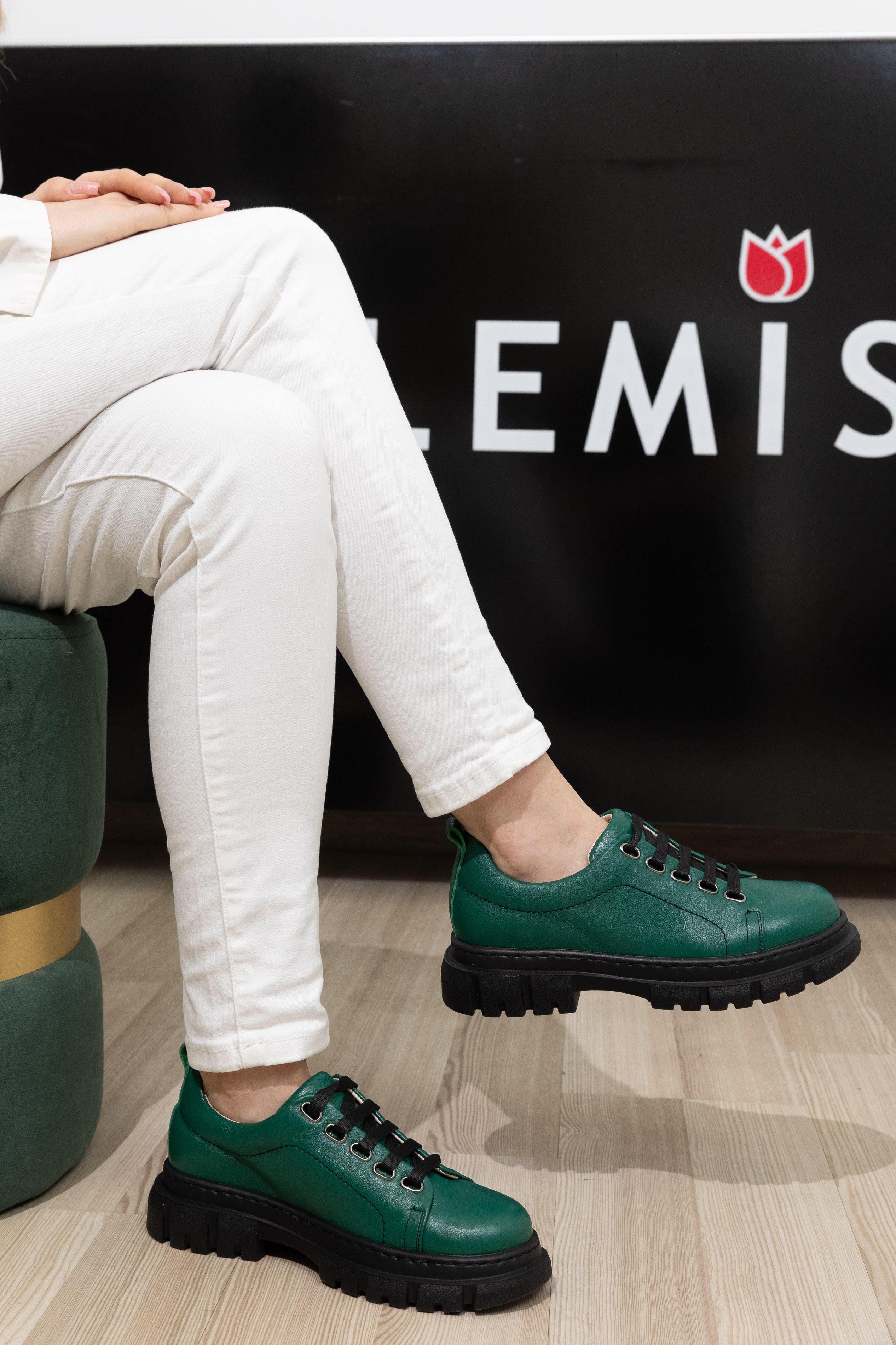 Pantofi dama calapod lat, Glemis, piele naturala - Cod: 665, Culoare: Verde Bizon, Marime: 38 (24.8 cm)