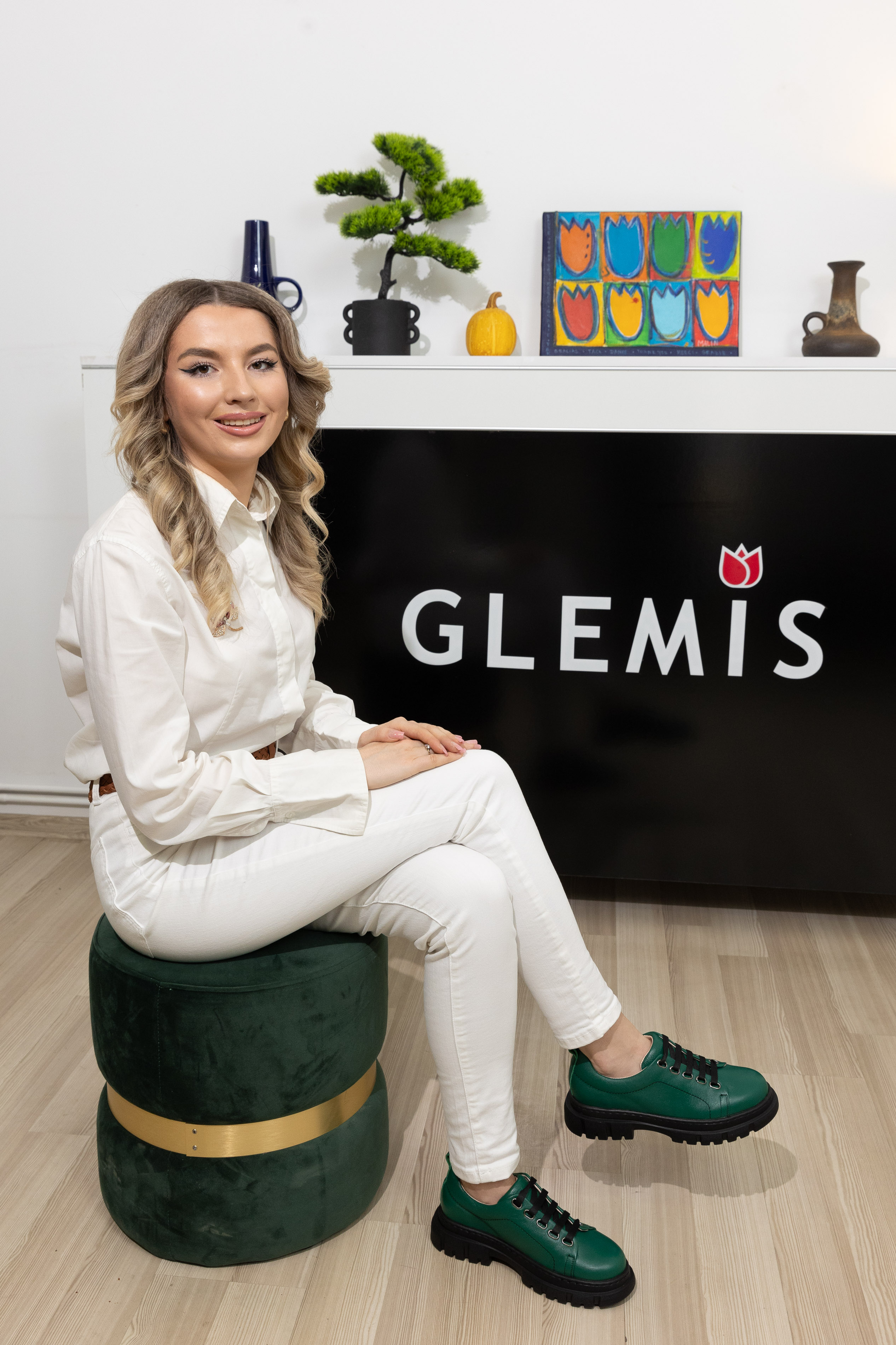 Pantofi dama calapod lat, Glemis, piele naturala - Cod: 665, Culoare: Verde Bizon, Marime: 38 (24.8 cm)