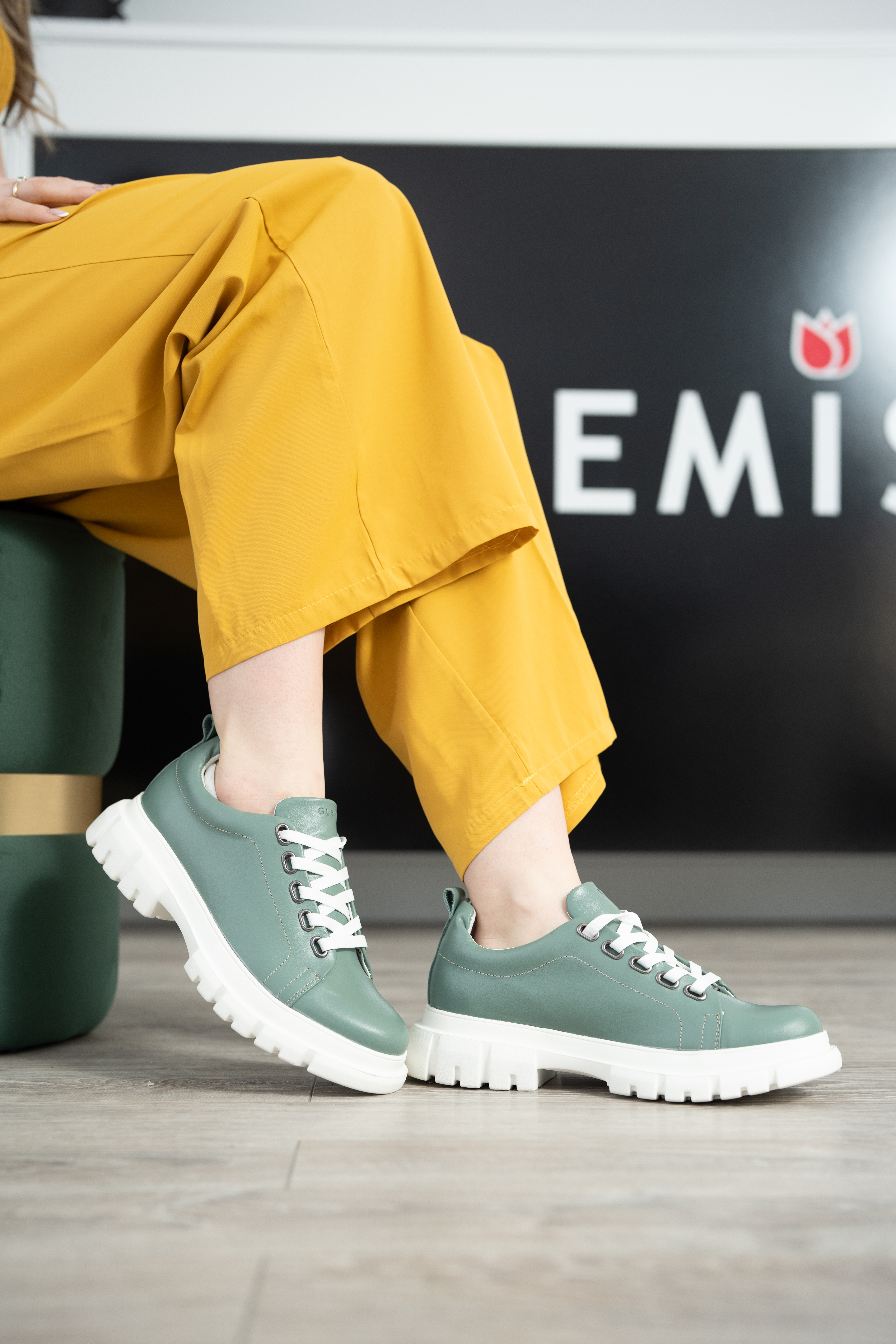 Pantofi casual dama, Glemis, piele naturala - Cod: 665, Culoare: Verde, Marime: 38