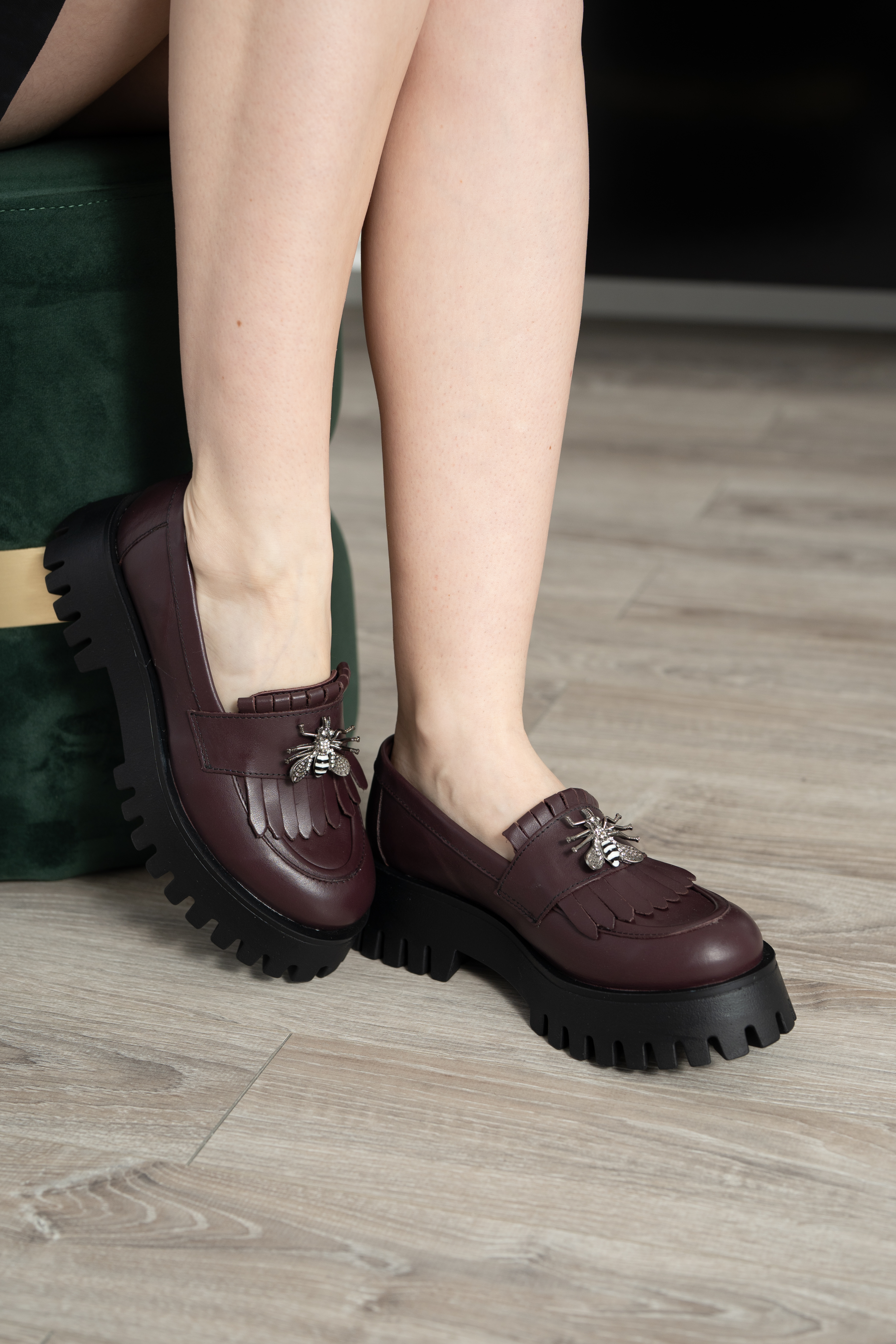 Mocasini dama, Glemis, piele naturala - Model: IB-2610, Culoare: Bordo, Marime: 38 (25 cm)