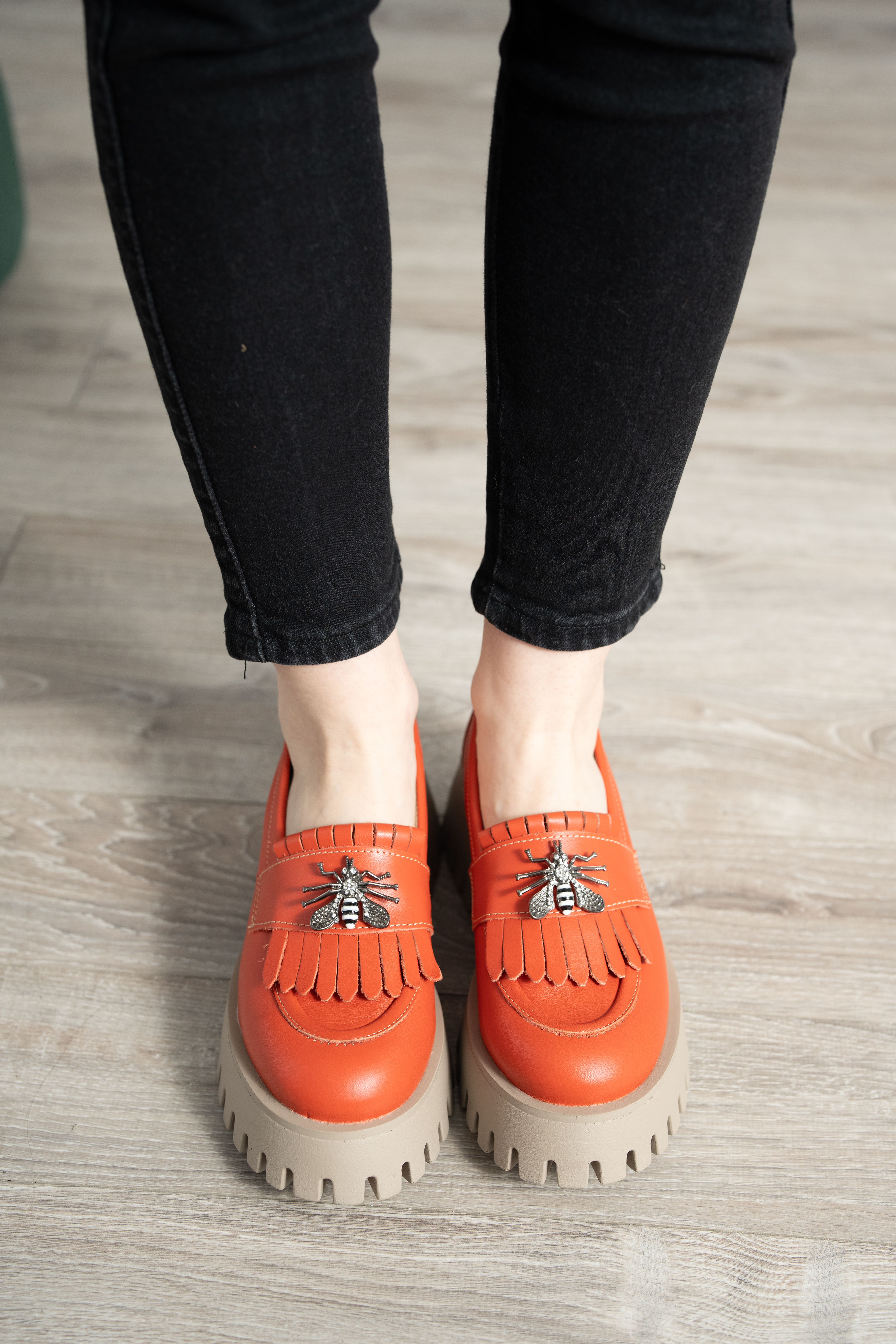 Mocasini dama, Glemis, piele naturala - Model: IB-2610, Culoare: Portocaliu, Marime: 39 (26 cm)
