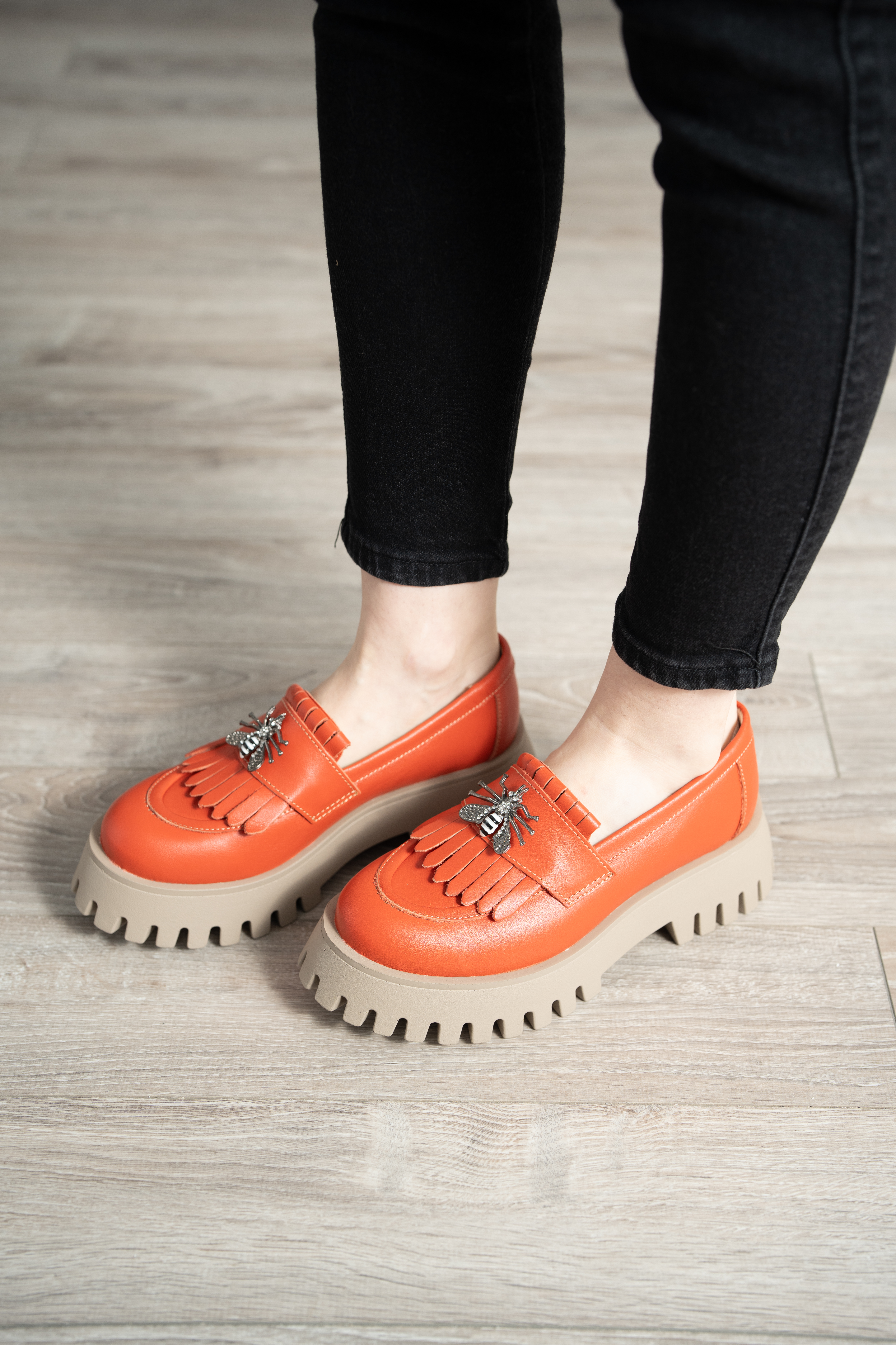 Mocasini dama, Glemis, piele naturala - Model: IB-2610, Culoare: Portocaliu, Marime: 39 (26 cm)