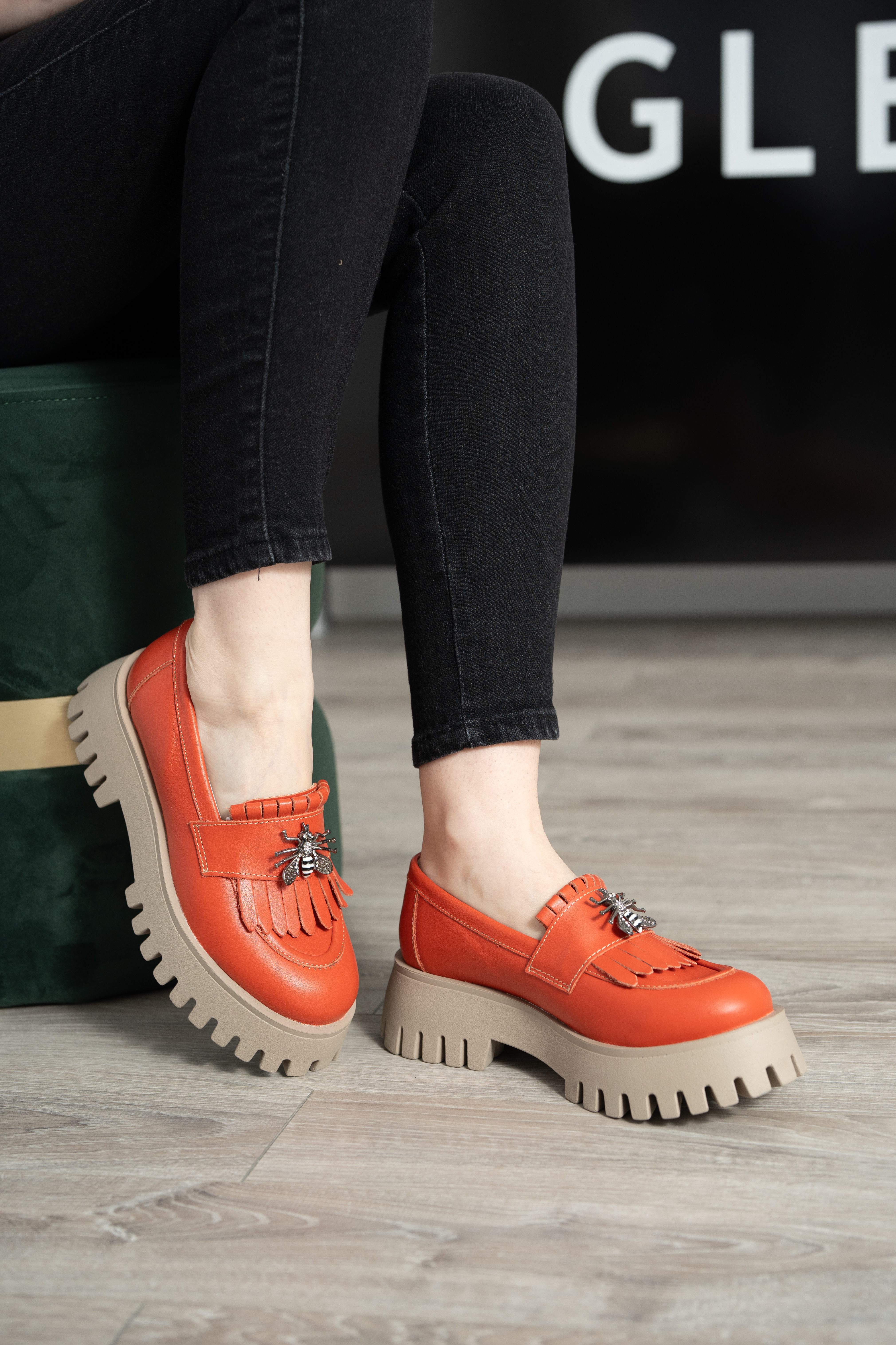 Mocasini dama, Glemis, piele naturala - Model: IB-2610, Culoare: Portocaliu, Marime: 39 (26 cm)