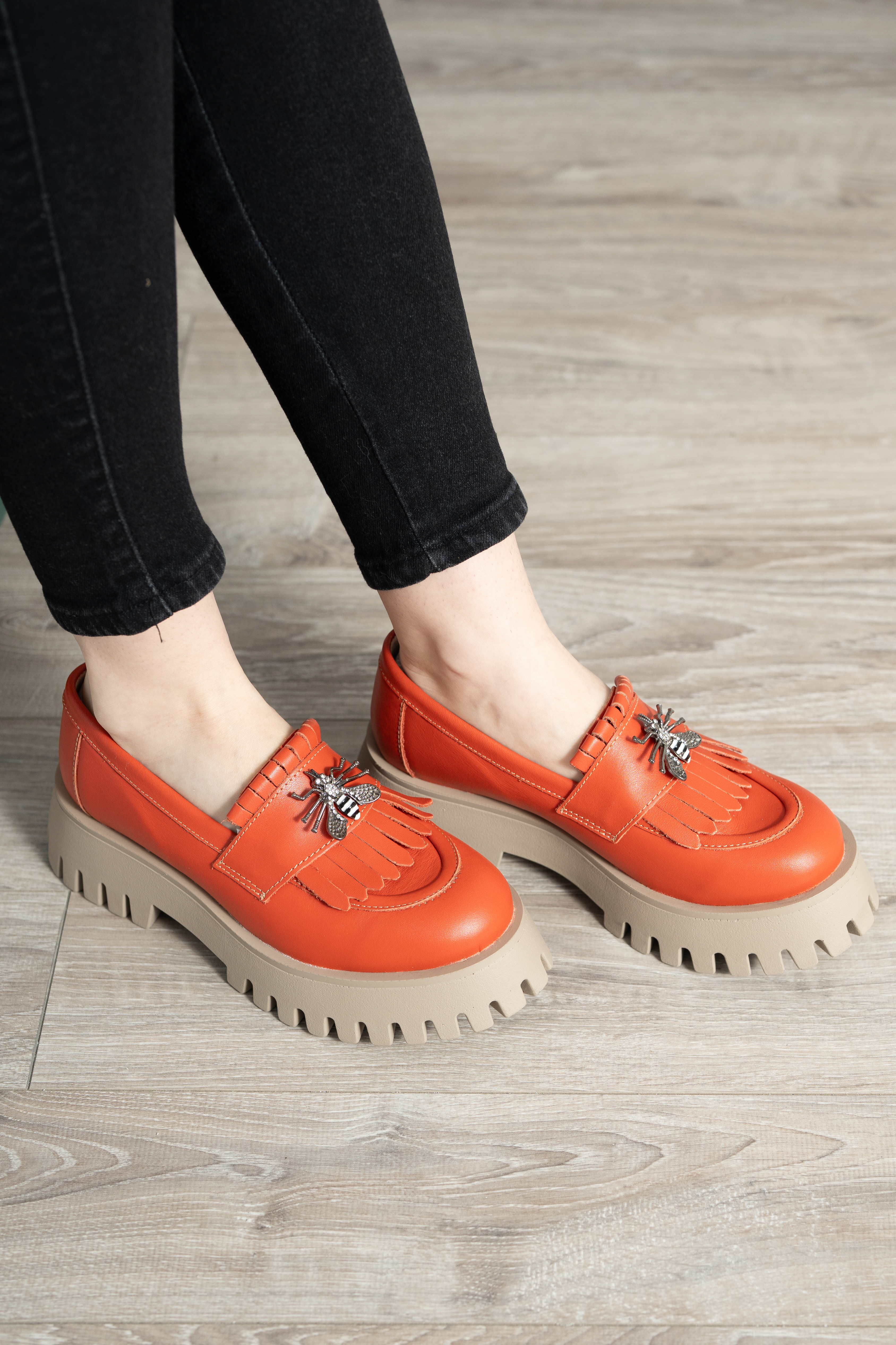 Mocasini dama, Glemis, piele naturala - Model: IB-2610, Culoare: Portocaliu, Marime: 39 (26 cm)