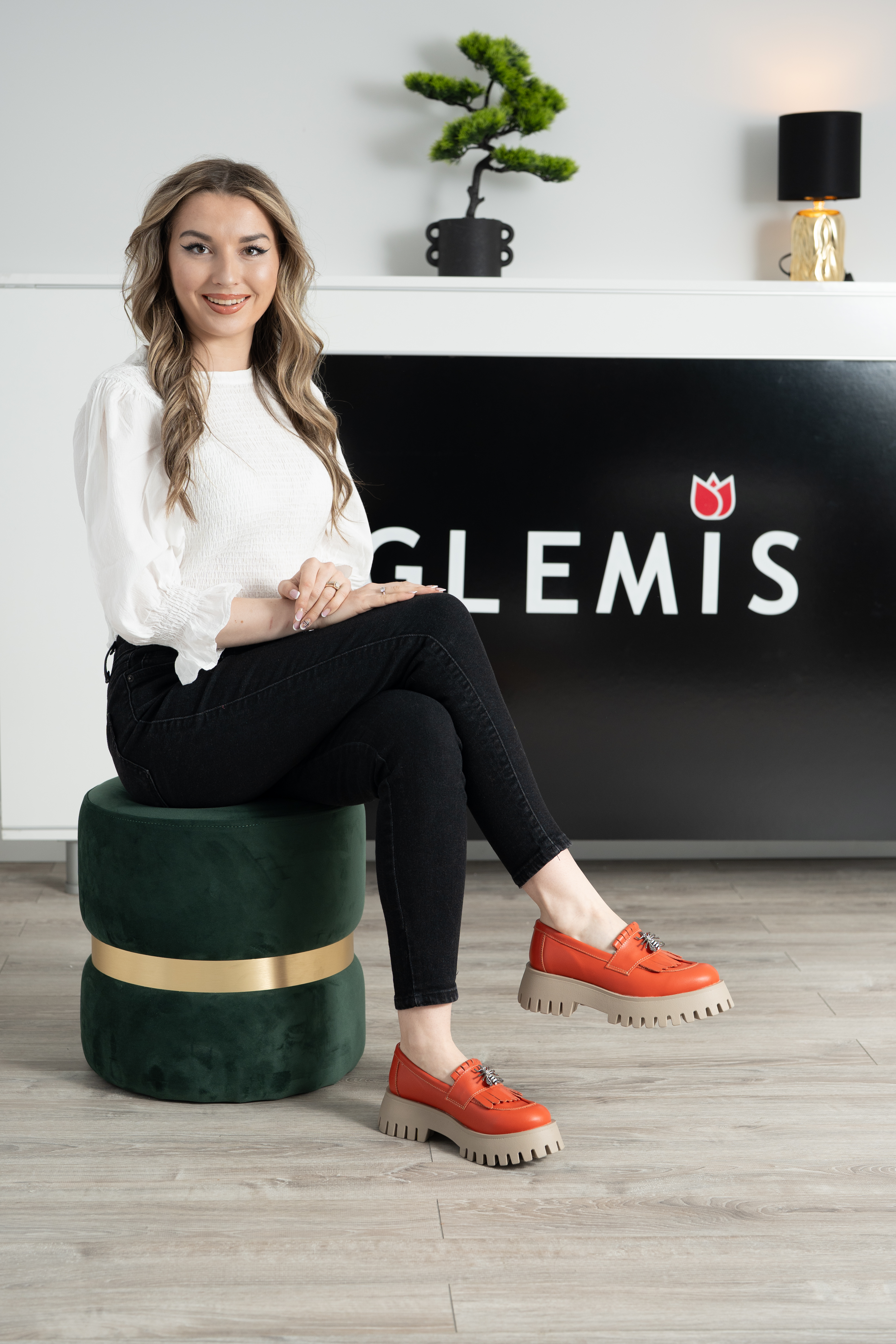Mocasini dama, Glemis, piele naturala - Model: IB-2610, Culoare: Portocaliu, Marime: 39 (26 cm)