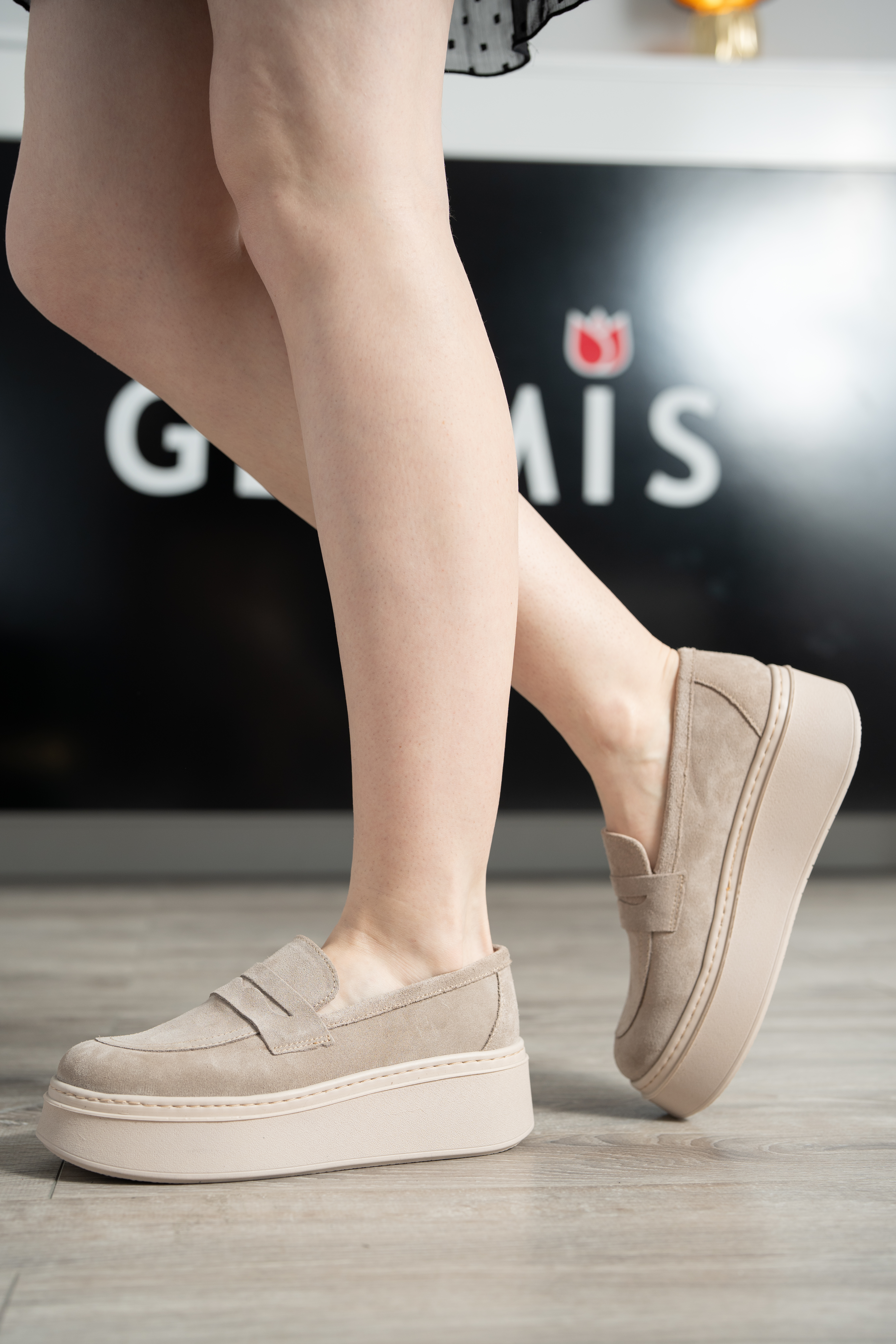 Pantofi casual dama, Glemis, piele naturala intoarsa - Model: IB-2630, Culoare: Bej, Marime: 38 (25 cm)