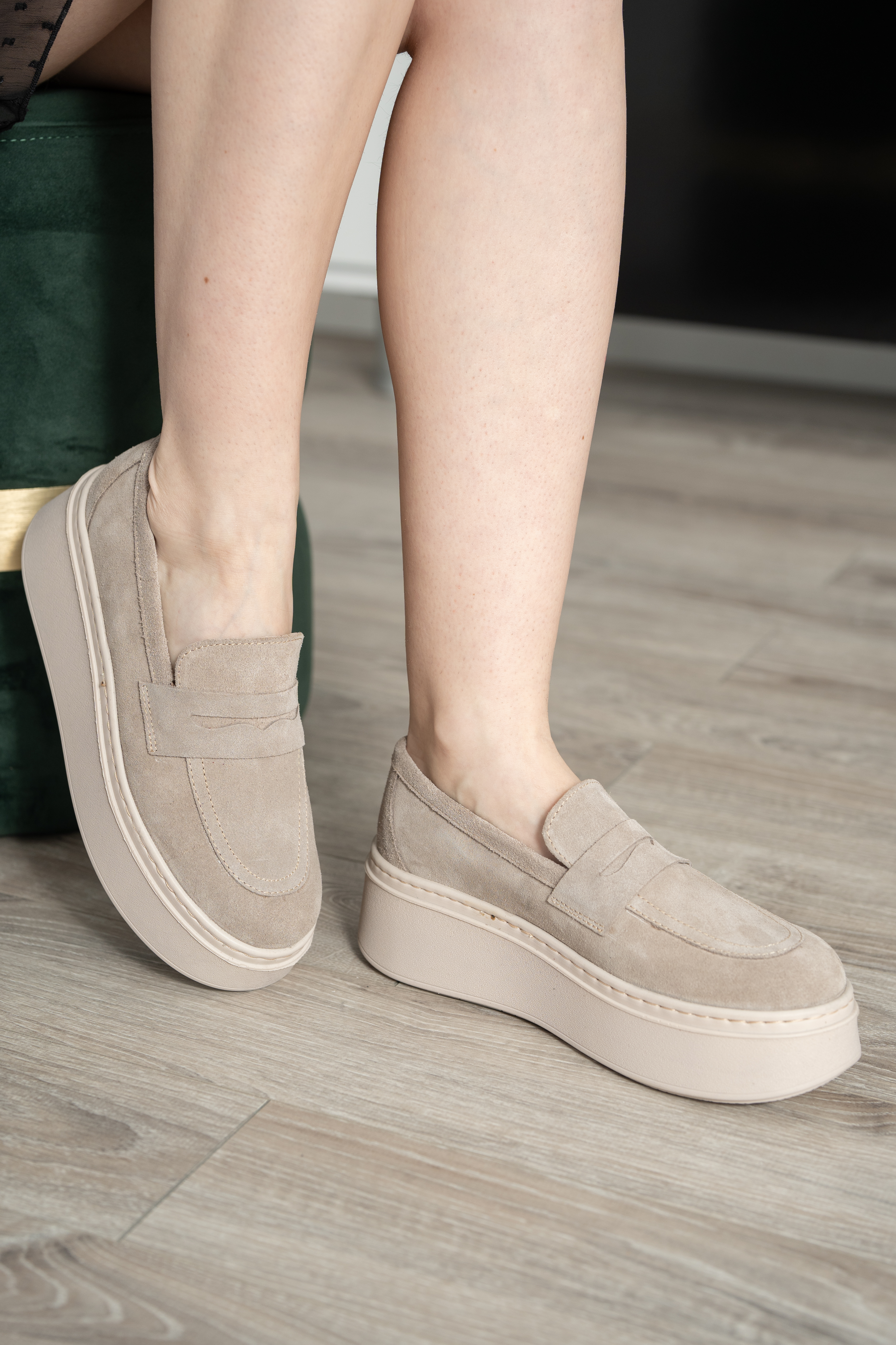 Pantofi casual dama, Glemis, piele naturala intoarsa - Model: IB-2630, Culoare: Bej, Marime: 38 (25 cm)