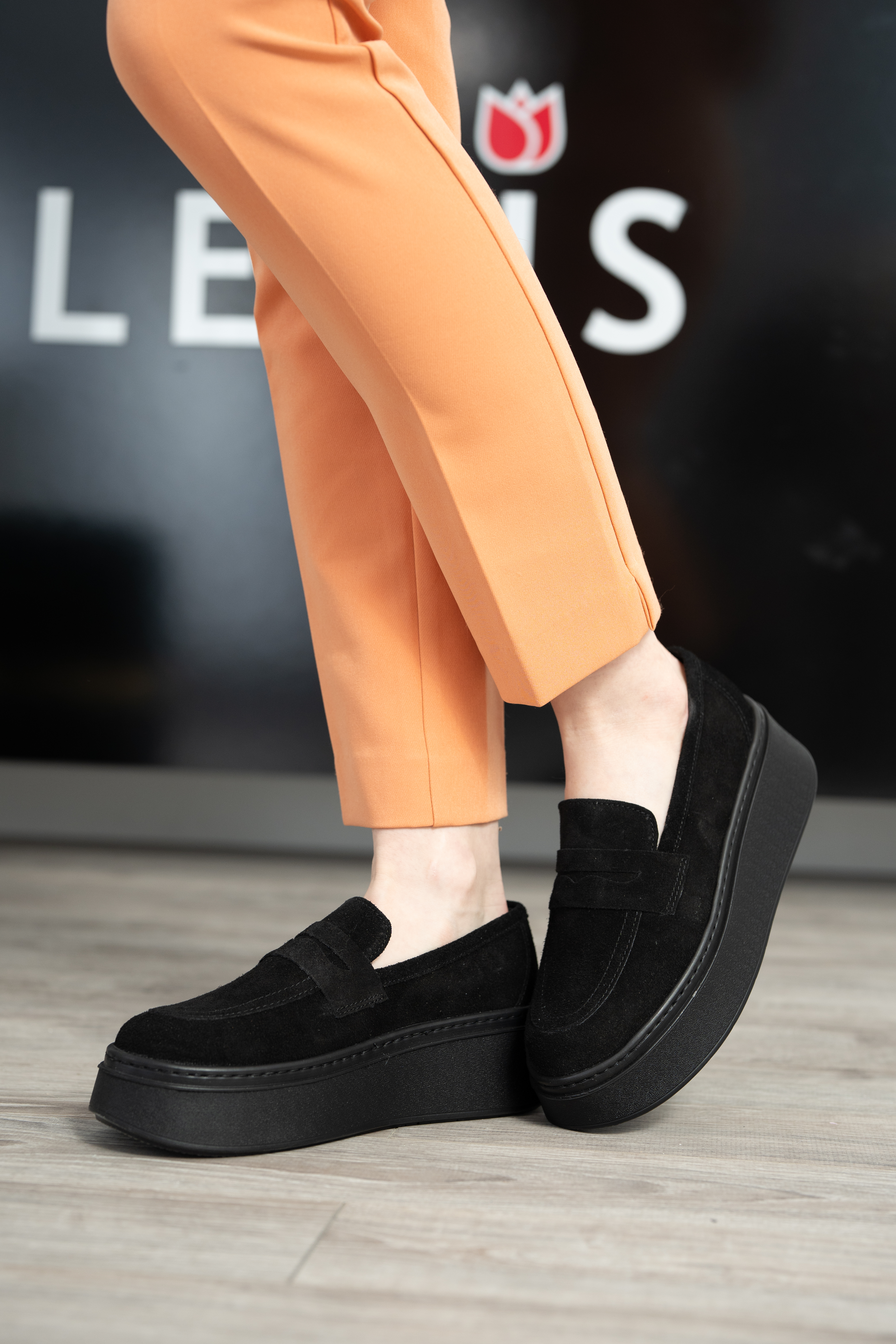 Pantofi casual dama, Glemis, piele naturala intoarsa - Model: IB-2630, Culoare: Negru, Marime: 38 (25 cm)