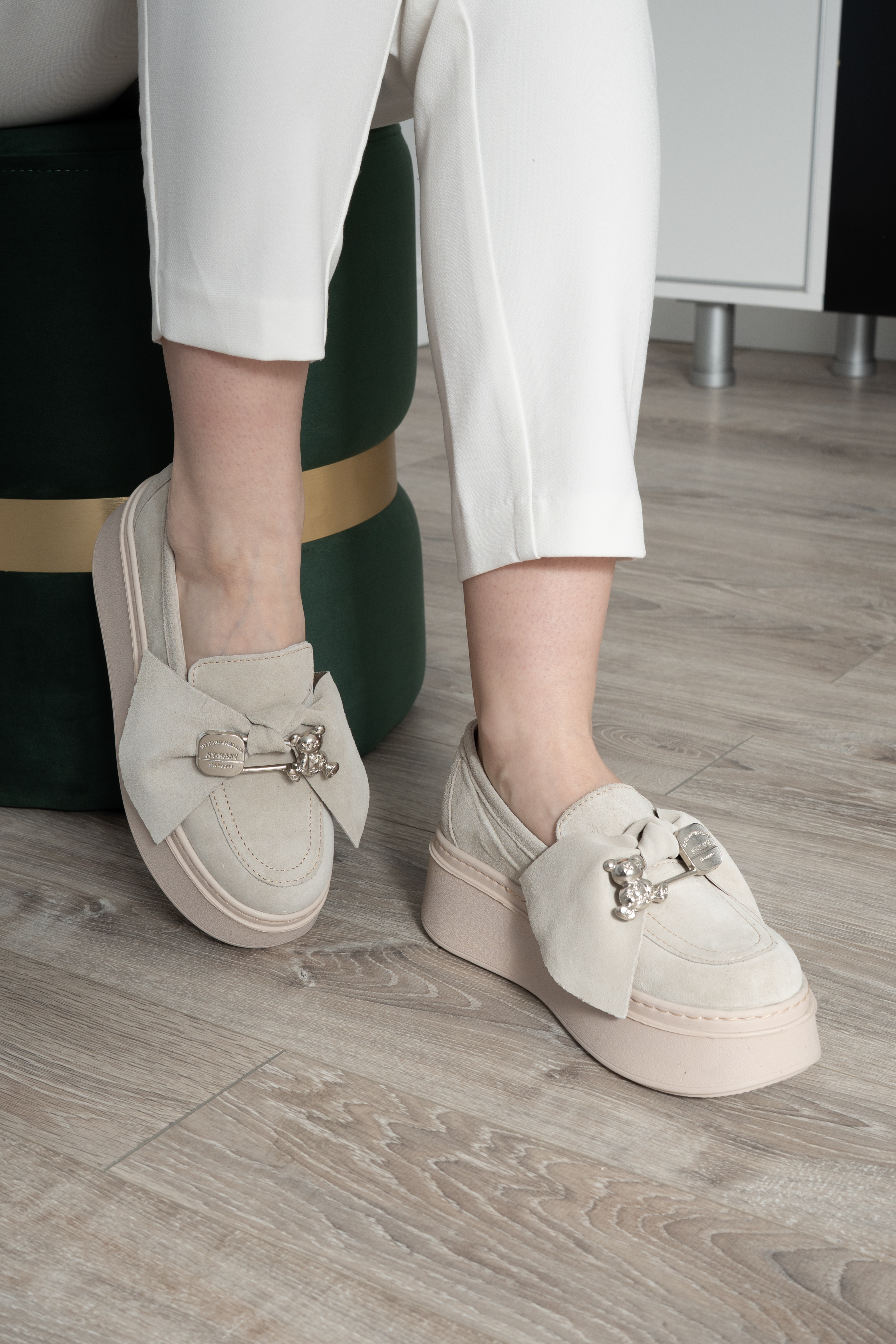 Pantofi dama, Glemis, piele naturala intoarsa - Model: IB-2635, Culoare: Bej, Marime: 38 (25 cm)