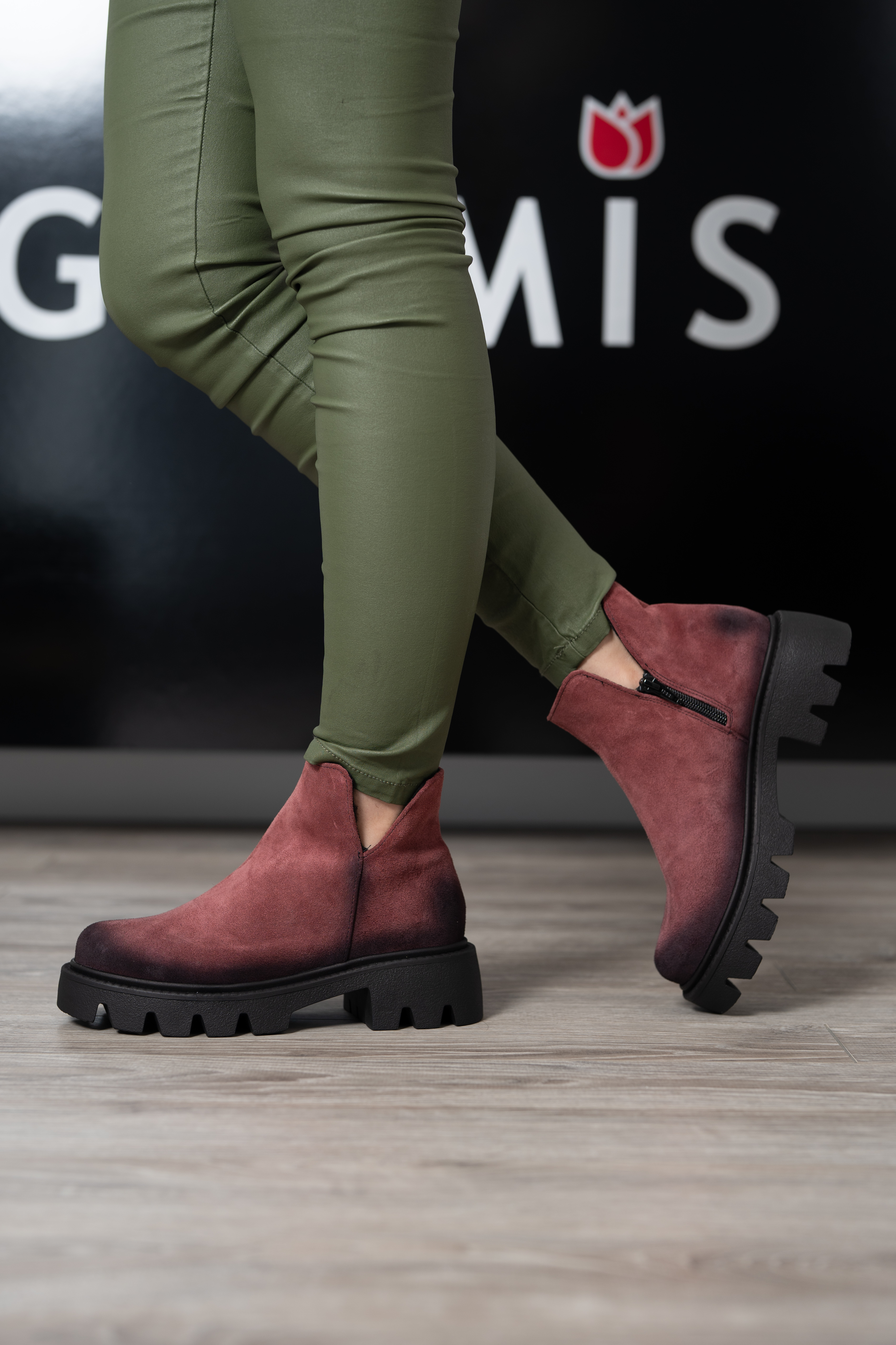 Ghete dama smart office, Glemis, piele naturala - Cod: IB-4000, Culoare: Bordo, Marime: 38 (24.5 cm)