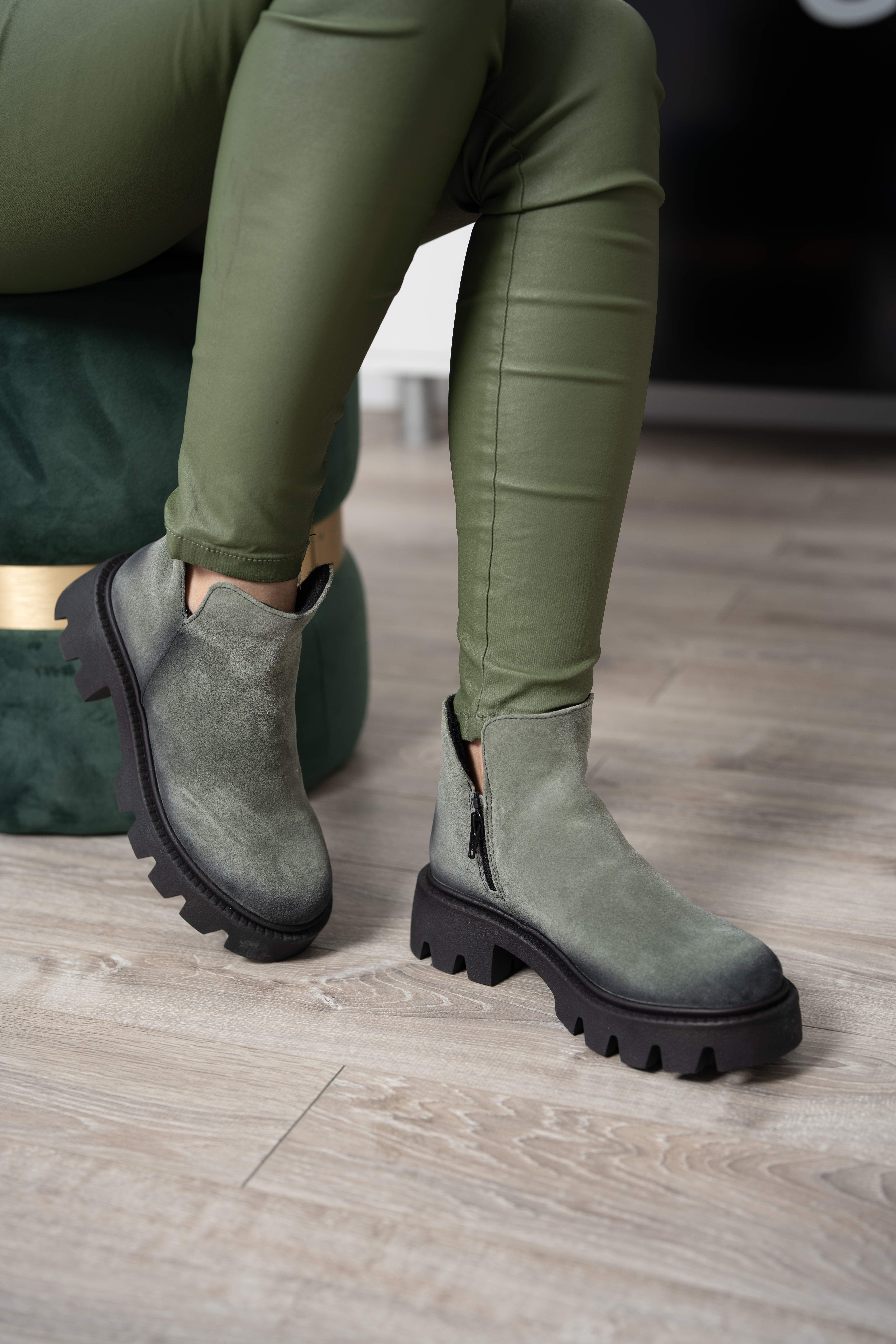 Ghete dama smart office, Glemis, piele naturala - Cod: IB-4000, Culoare: Verde, Marime: 38 (24.5 cm)