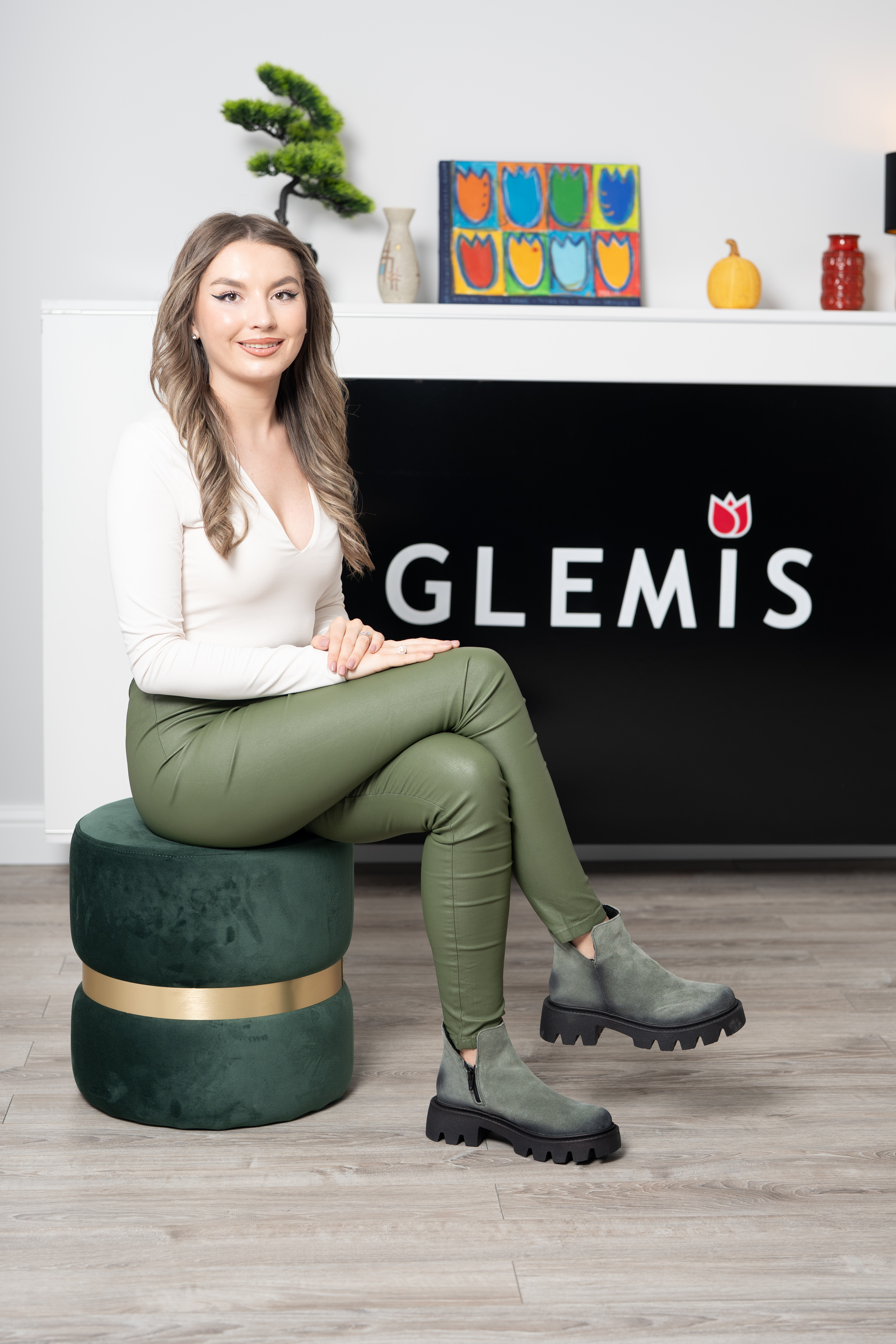 Ghete dama smart office, Glemis, piele naturala - Cod: IB-4000, Culoare: Verde, Marime: 38 (24.5 cm)