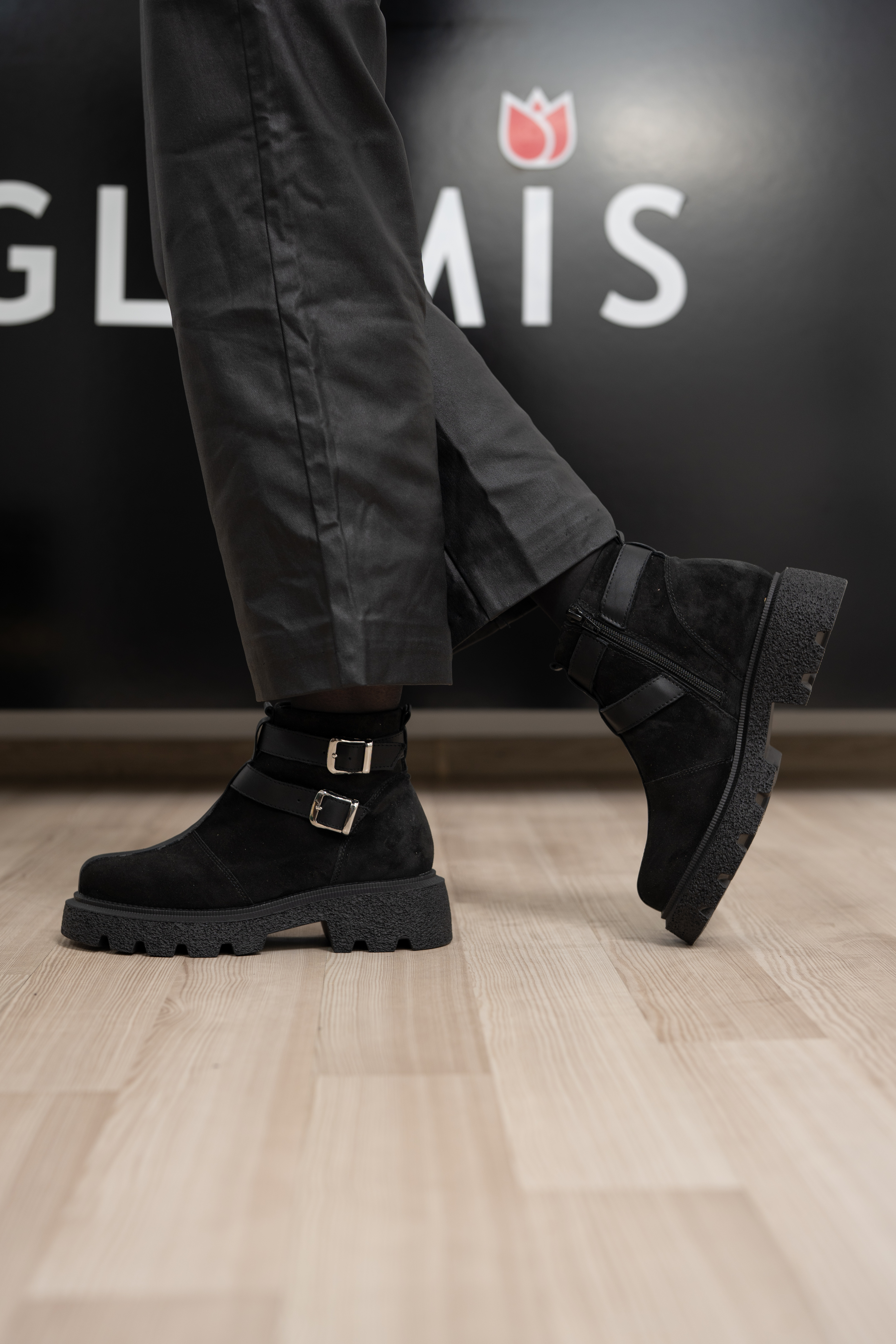 Ghete dama, Glemis, piele naturala intoarsa - Cod: IB-4350, Culoare: Negru velur, Marime: 38 (25.2 cm)