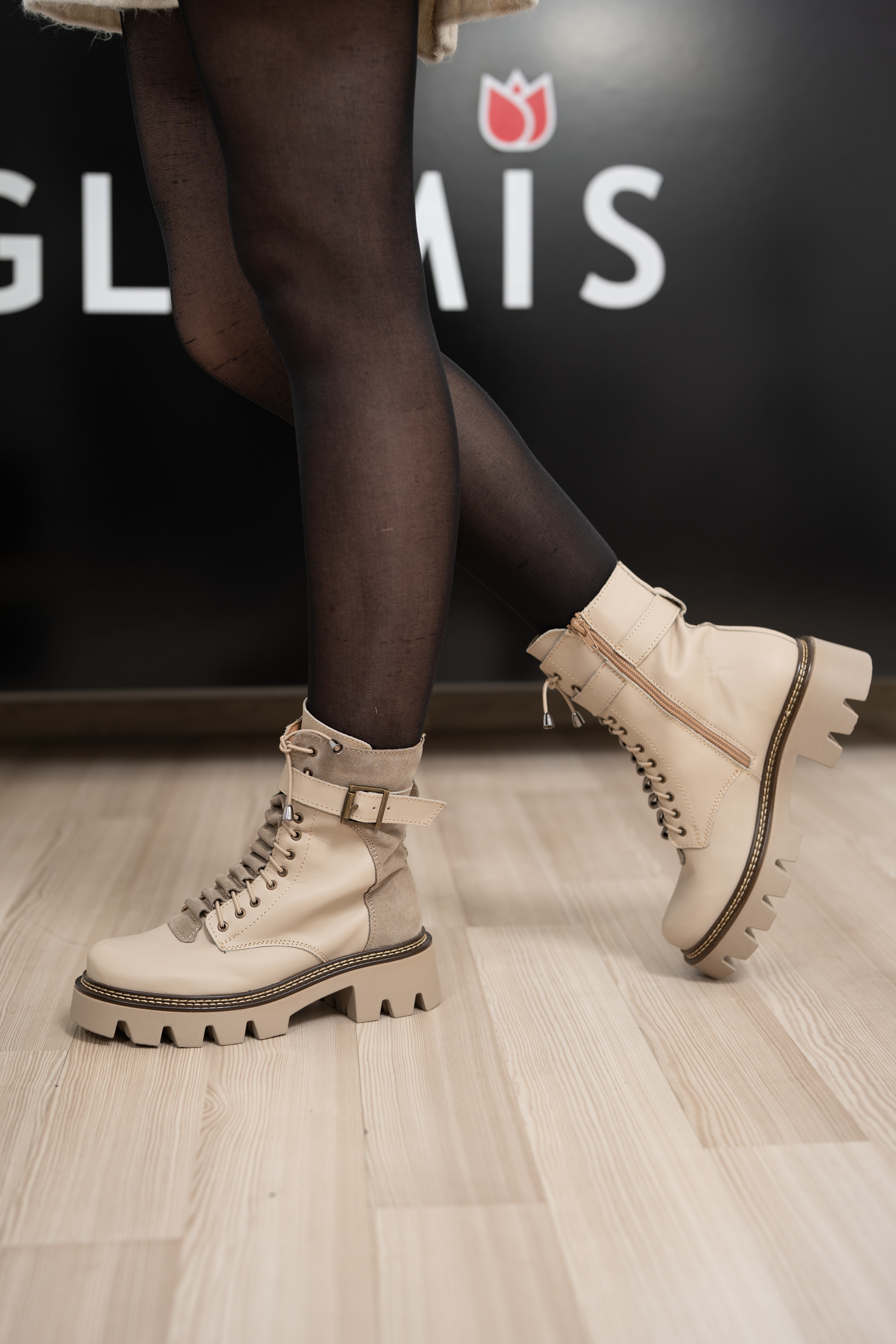 Ghete dama, Glemis, piele naturala - Cod: IB-760, Culoare: Bej Box, Marime: 38 (25 cm)