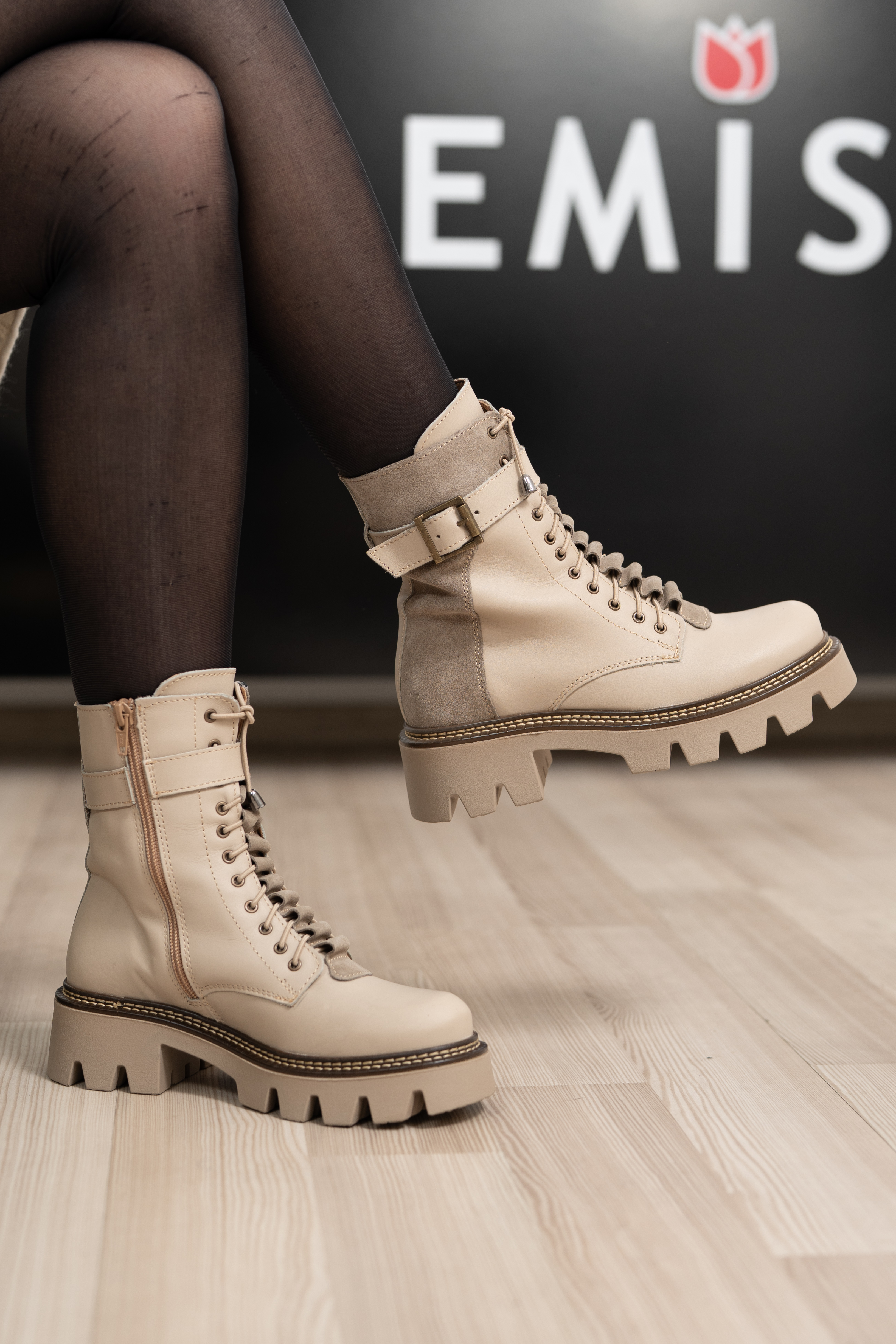 Ghete dama, Glemis, piele naturala - Cod: IB-760, Culoare: Bej Box, Marime: 38 (25 cm)