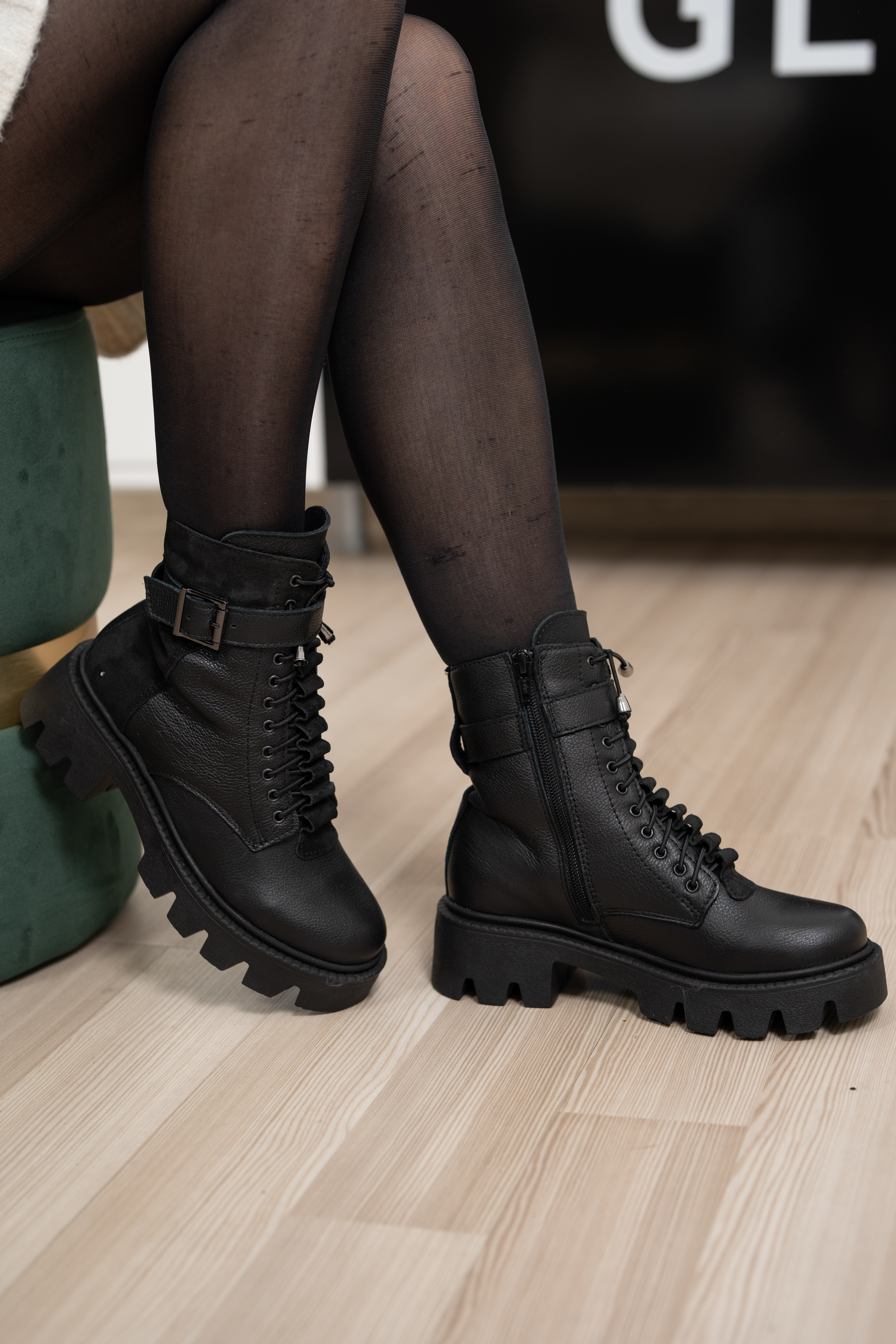 Ghete dama, Glemis, piele naturala - Cod: IB-760, Culoare: Negru Bizon, Marime: 38 (25 cm)