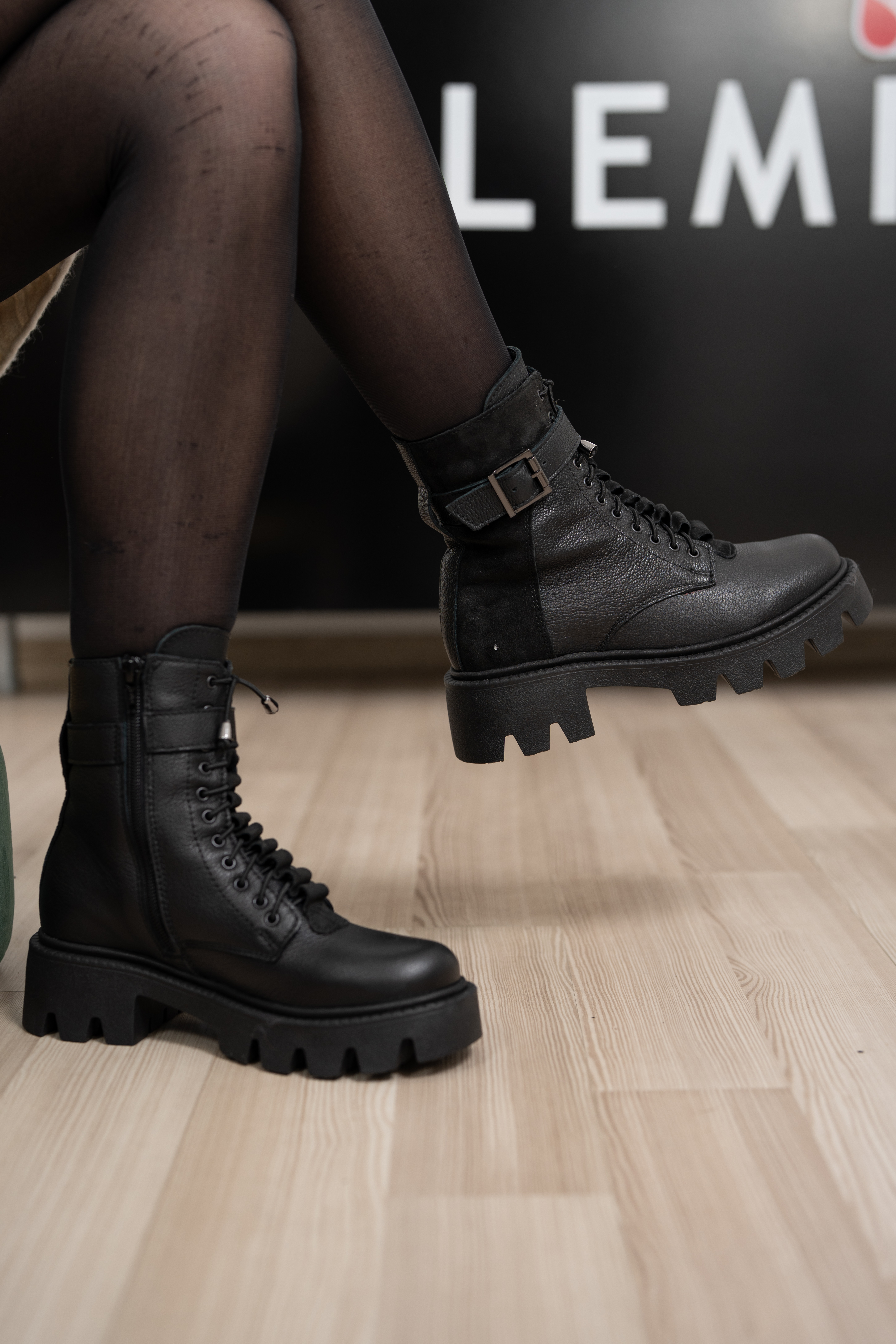 Ghete dama, Glemis, piele naturala - Cod: IB-760, Culoare: Negru Bizon, Marime: 38 (25 cm)