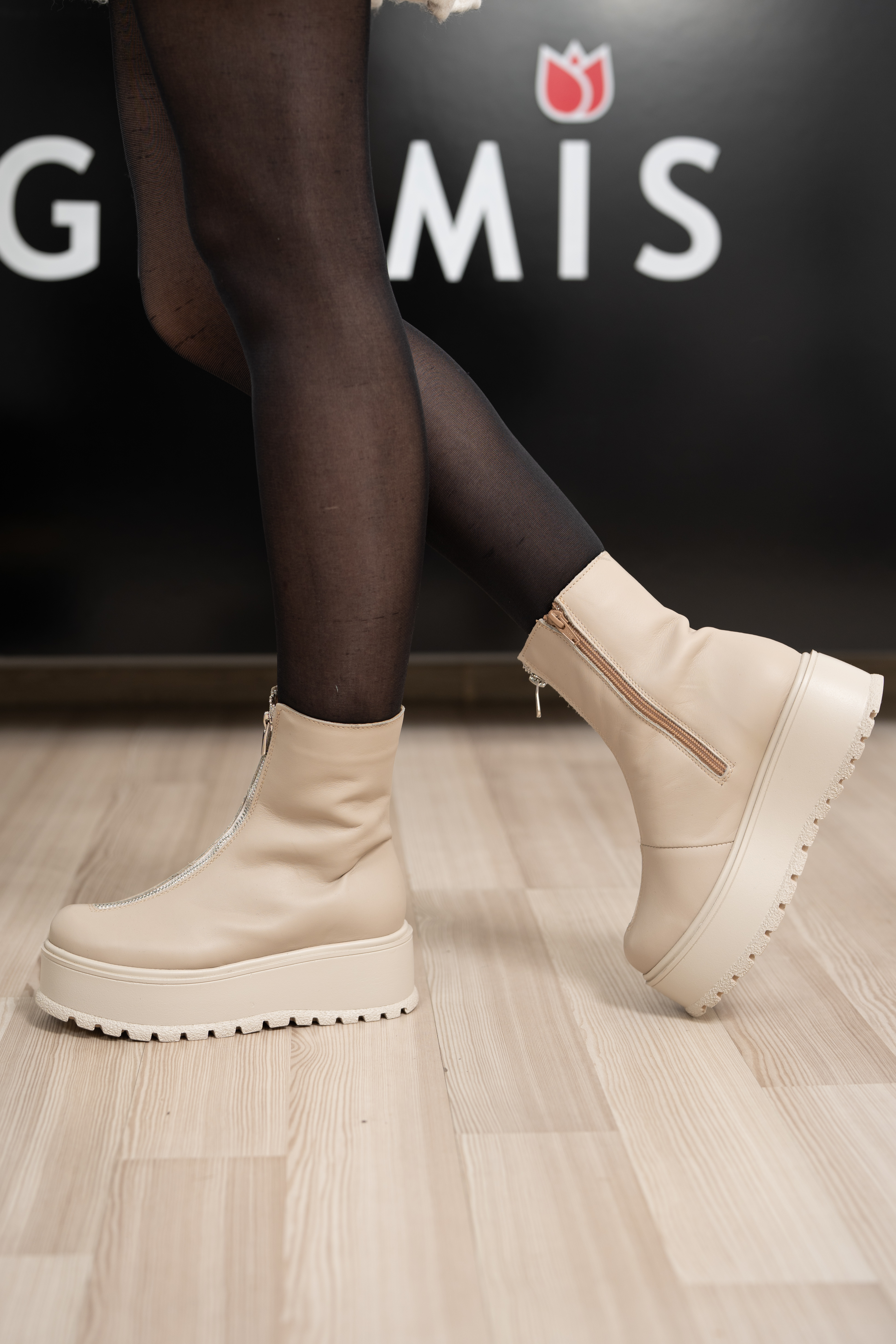 Ghete dama, Glemis, piele naturala - Cod: IB-765, Culoare: Bej Box, Marime: 38 (24.2 cm)