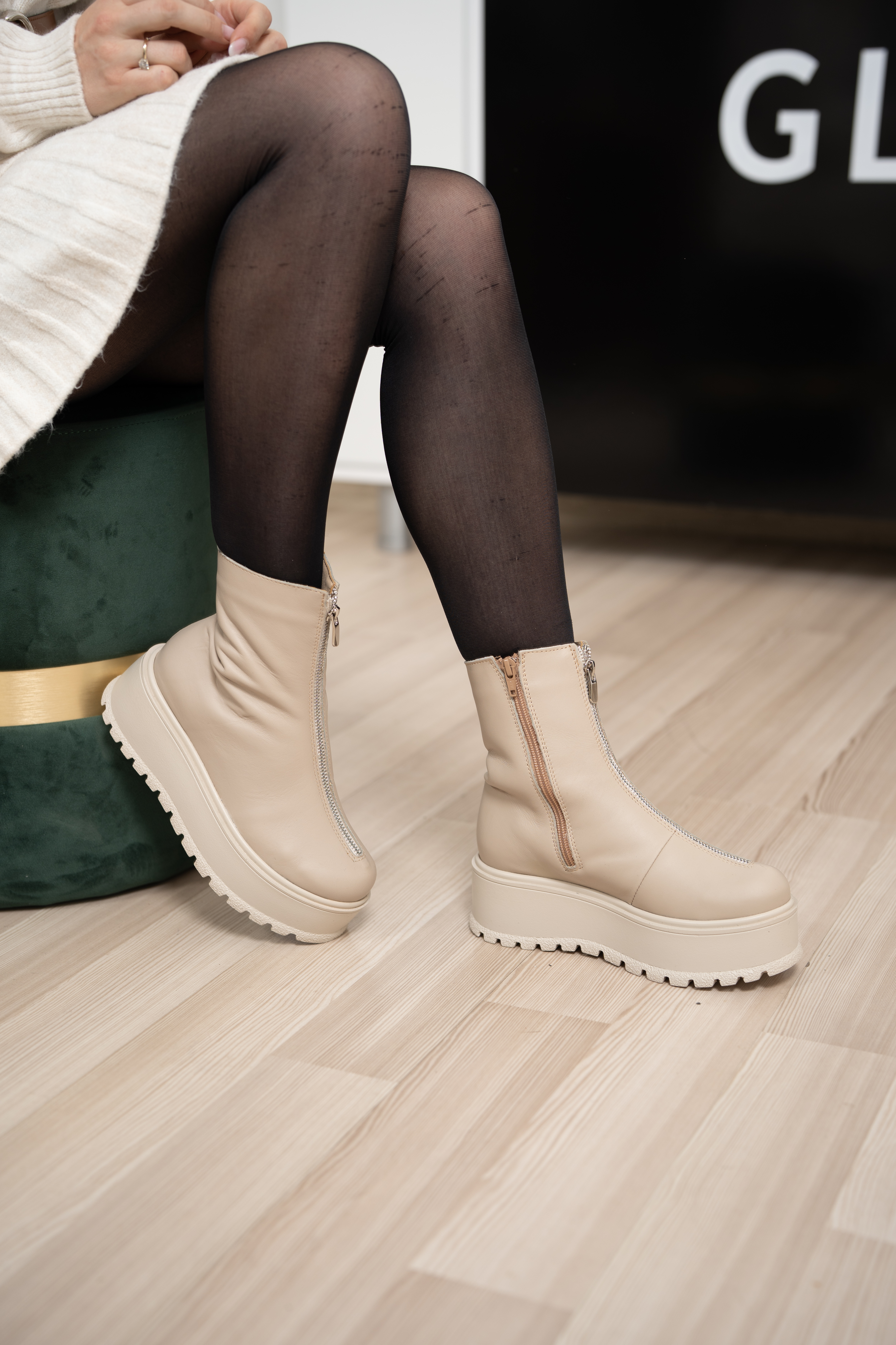 Ghete dama, Glemis, piele naturala - Cod: IB-765, Culoare: Bej Box, Marime: 38 (24.2 cm)