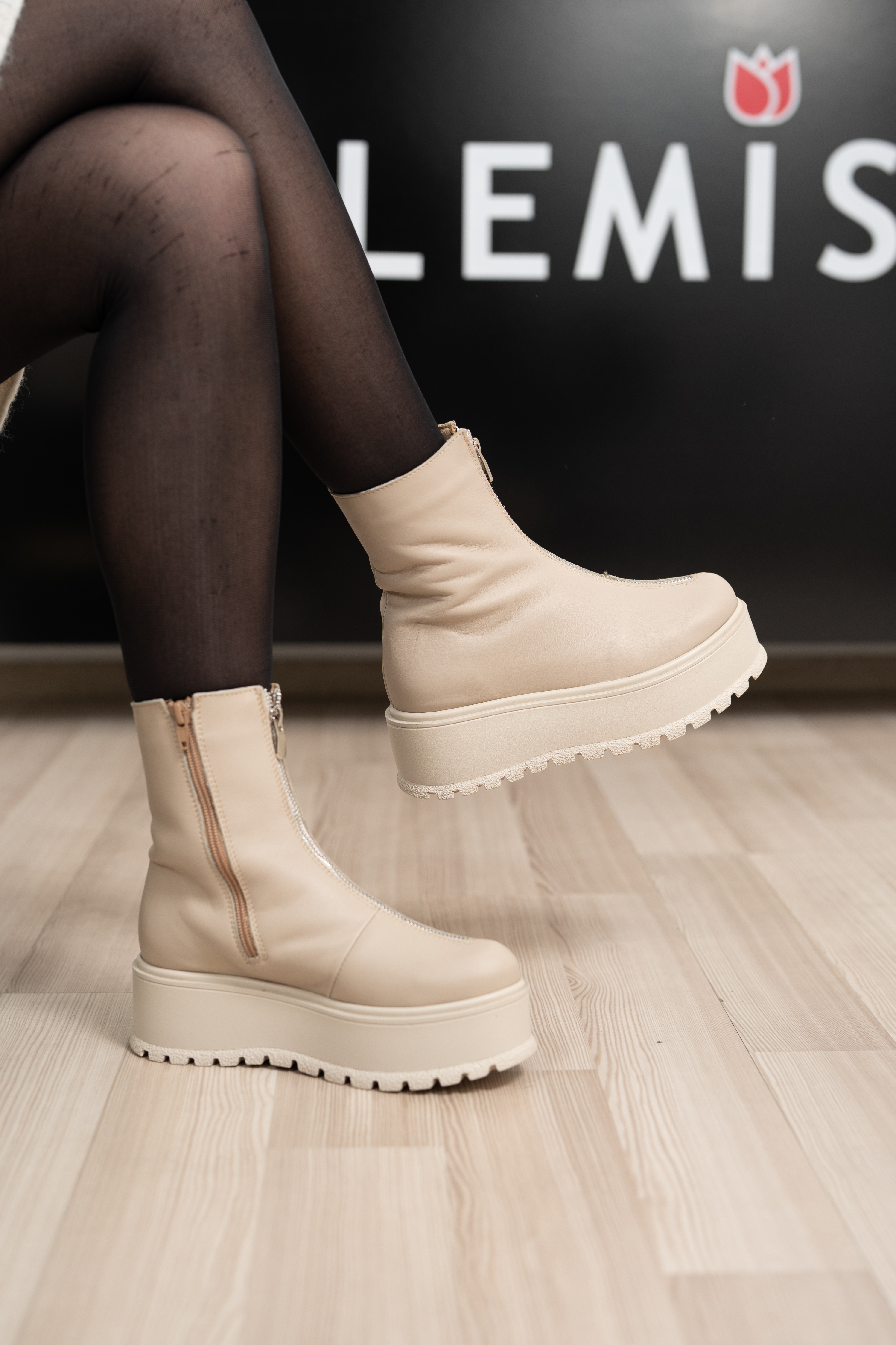 Ghete dama, Glemis, piele naturala - Cod: IB-765, Culoare: Bej Box, Marime: 38 (24.2 cm)