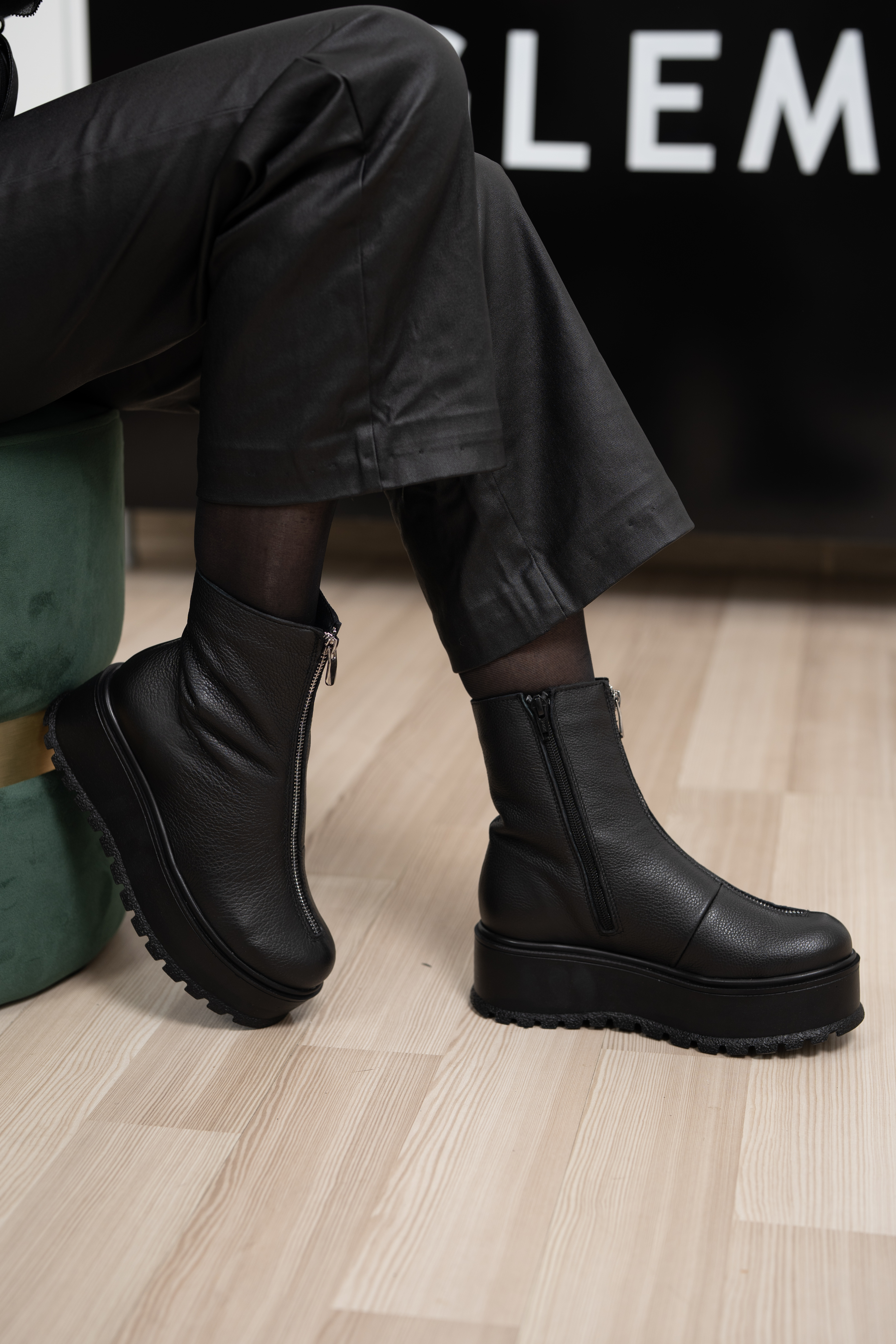 Ghete dama, Glemis, piele naturala - Cod: IB-765, Culoare: Negru Bizon, Marime: 38 (24.2 cm)