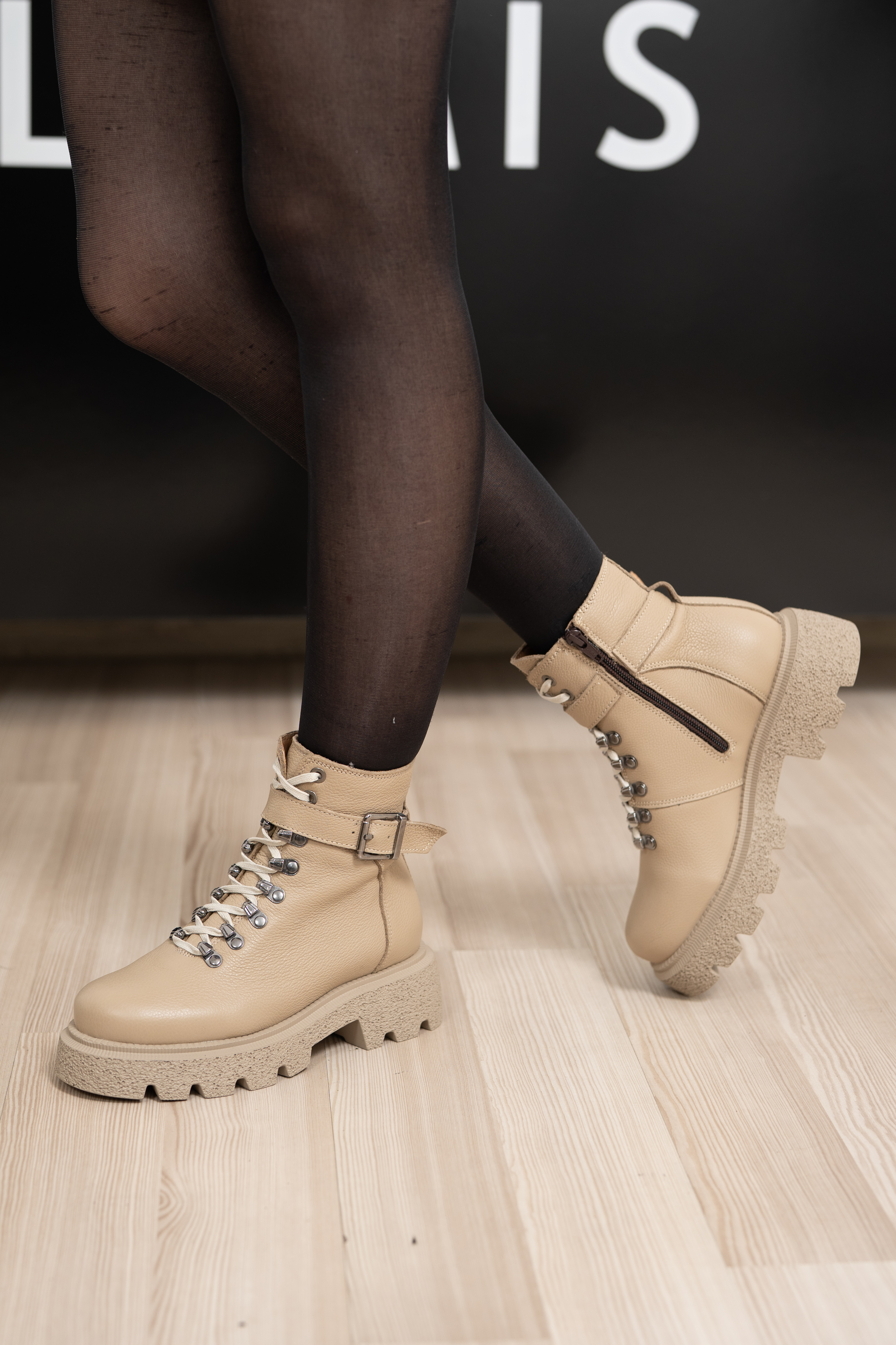 Ghete dama, Glemis, piele naturala - Cod: IB-920, Culoare: Bej Bizon, Marime: 39 (25.9 cm)