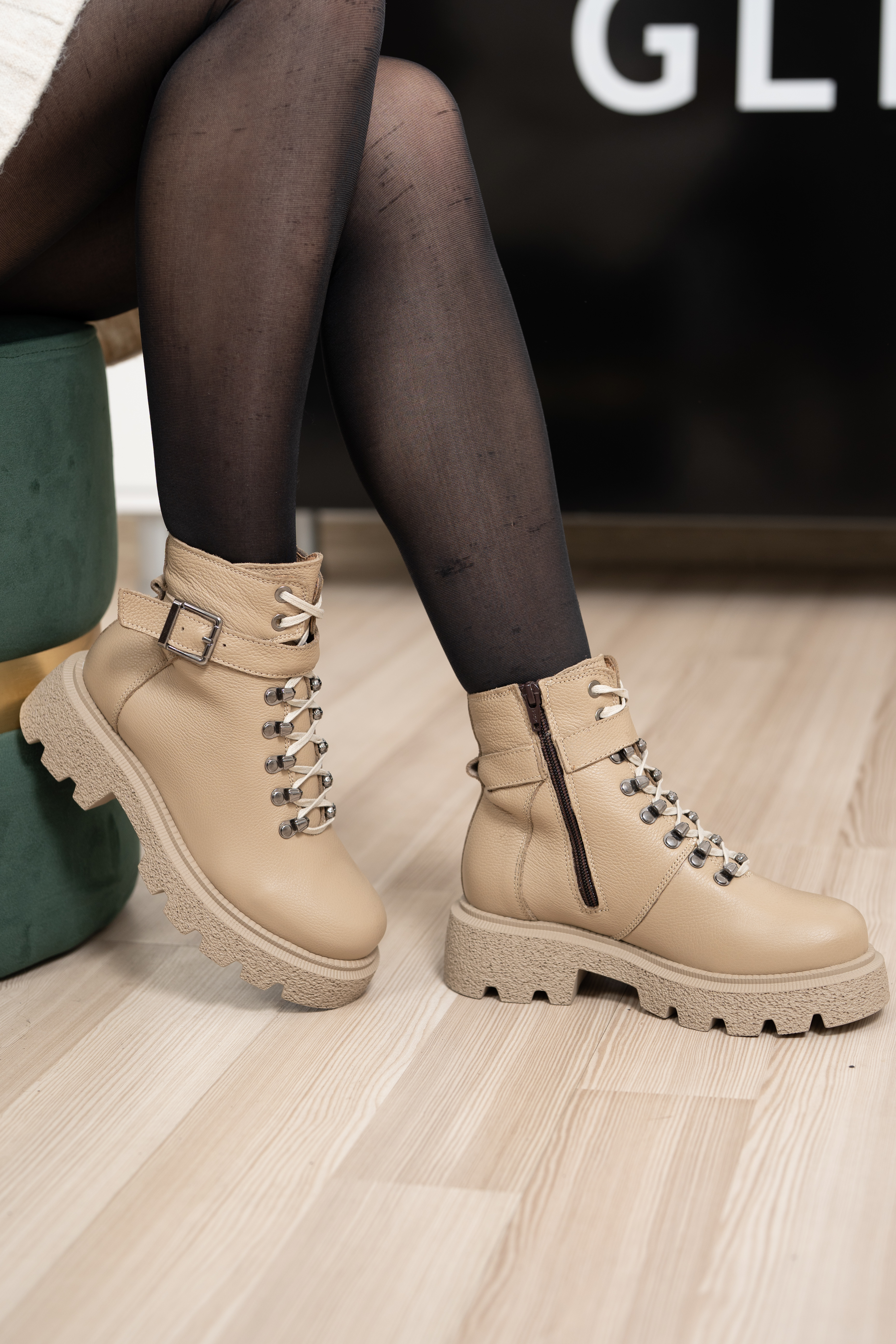 Ghete dama, Glemis, piele naturala - Cod: IB-920, Culoare: Bej Bizon, Marime: 39 (25.9 cm)