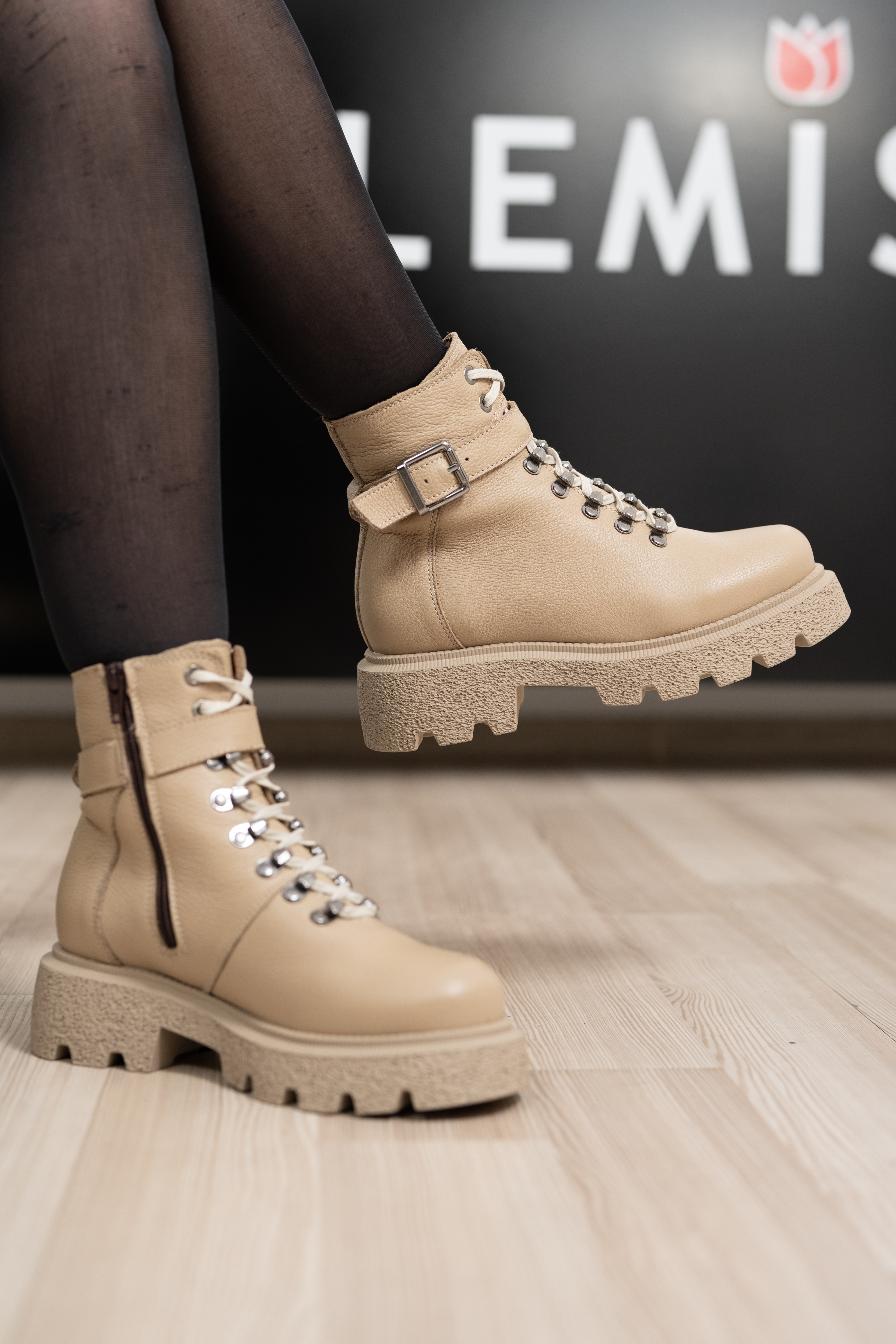 Ghete dama, Glemis, piele naturala - Cod: IB-920, Culoare: Bej Bizon, Marime: 39 (25.9 cm)