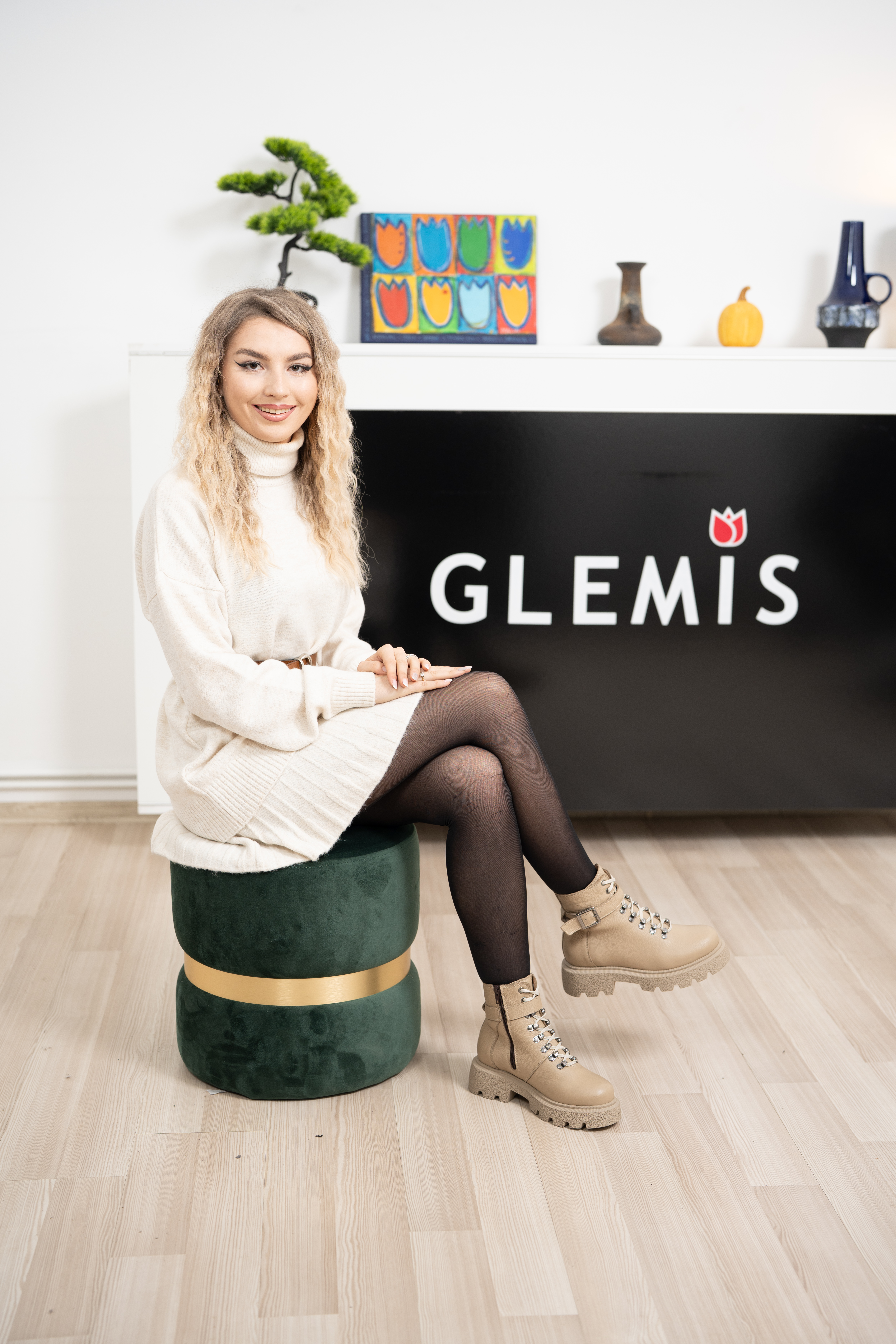 Ghete dama, Glemis, piele naturala - Cod: IB-920, Culoare: Bej Bizon, Marime: 39 (25.9 cm)