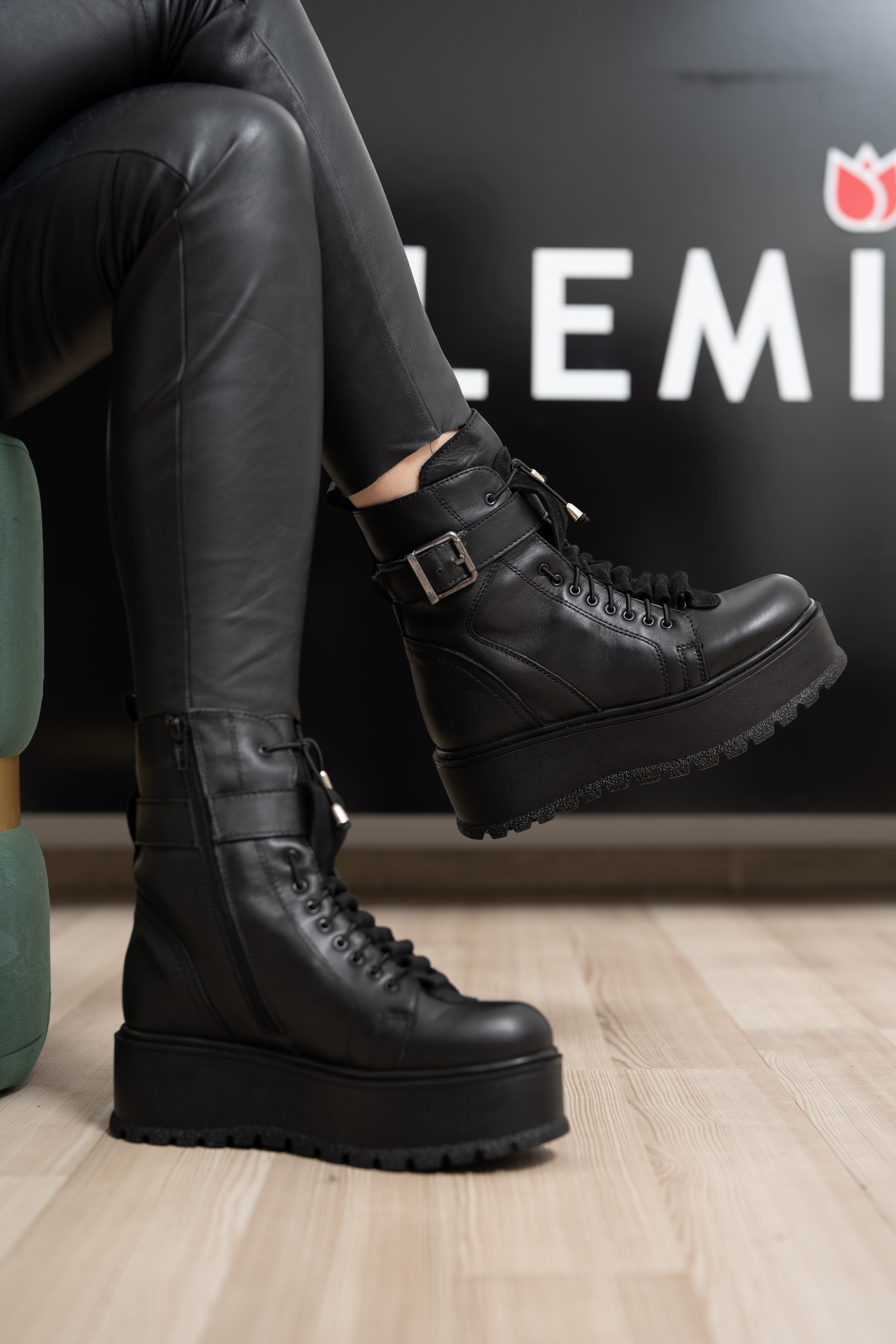 Ghete dama, Glemis, piele naturala - Cod: IB-750, Culoare: Negru Box, Marime: 38 (24.4 cm)