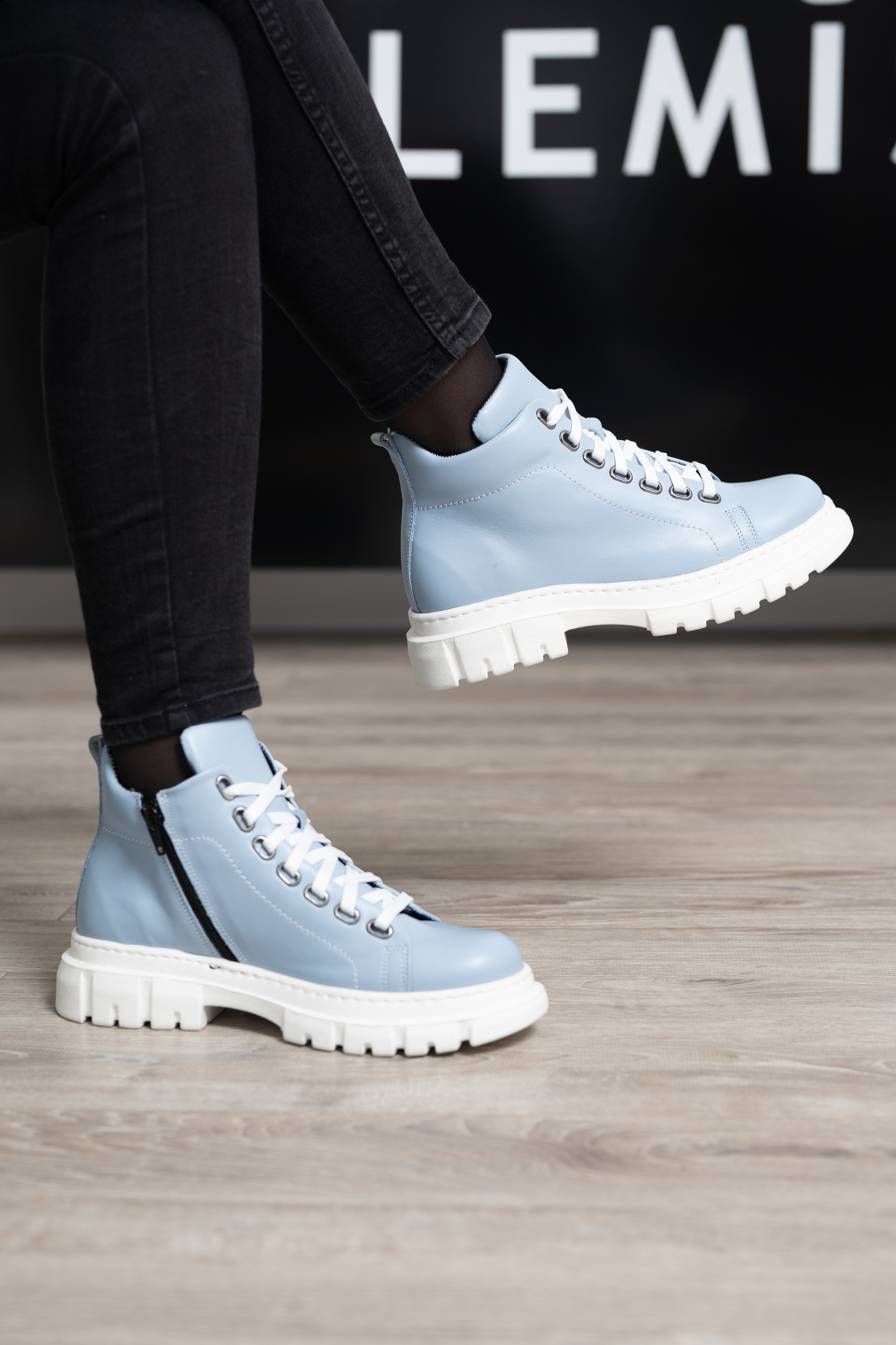 Ghete dama calapod lat, Glemis, piele naturala - Cod: Lejero, Culoare: Albastru Box, Marime: 38 (24.8 cm)