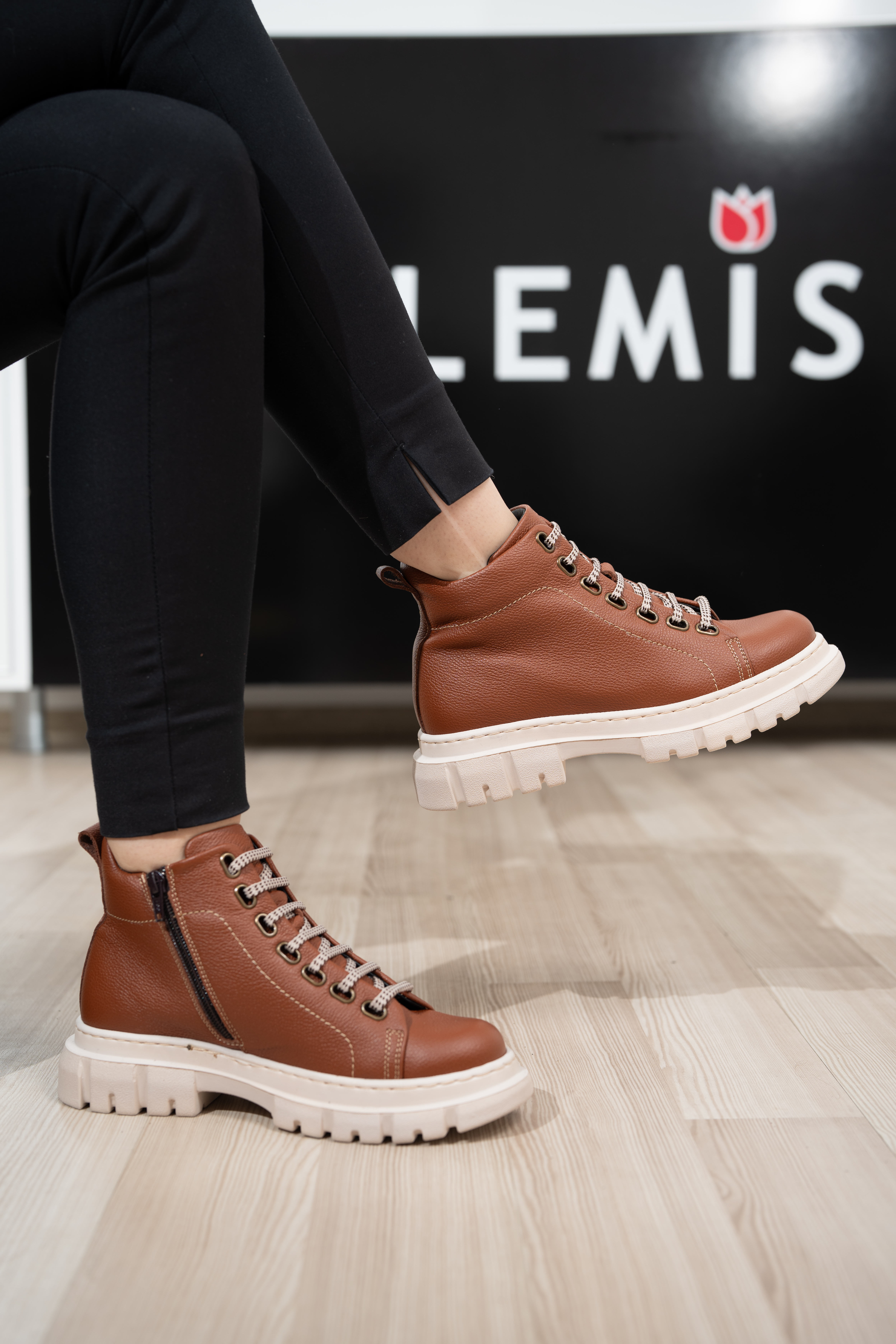 Ghete dama calapod lat, Glemis, piele naturala - Cod: Lejero, Culoare: Maro Bizon, Marime: 38 (24.8 cm)