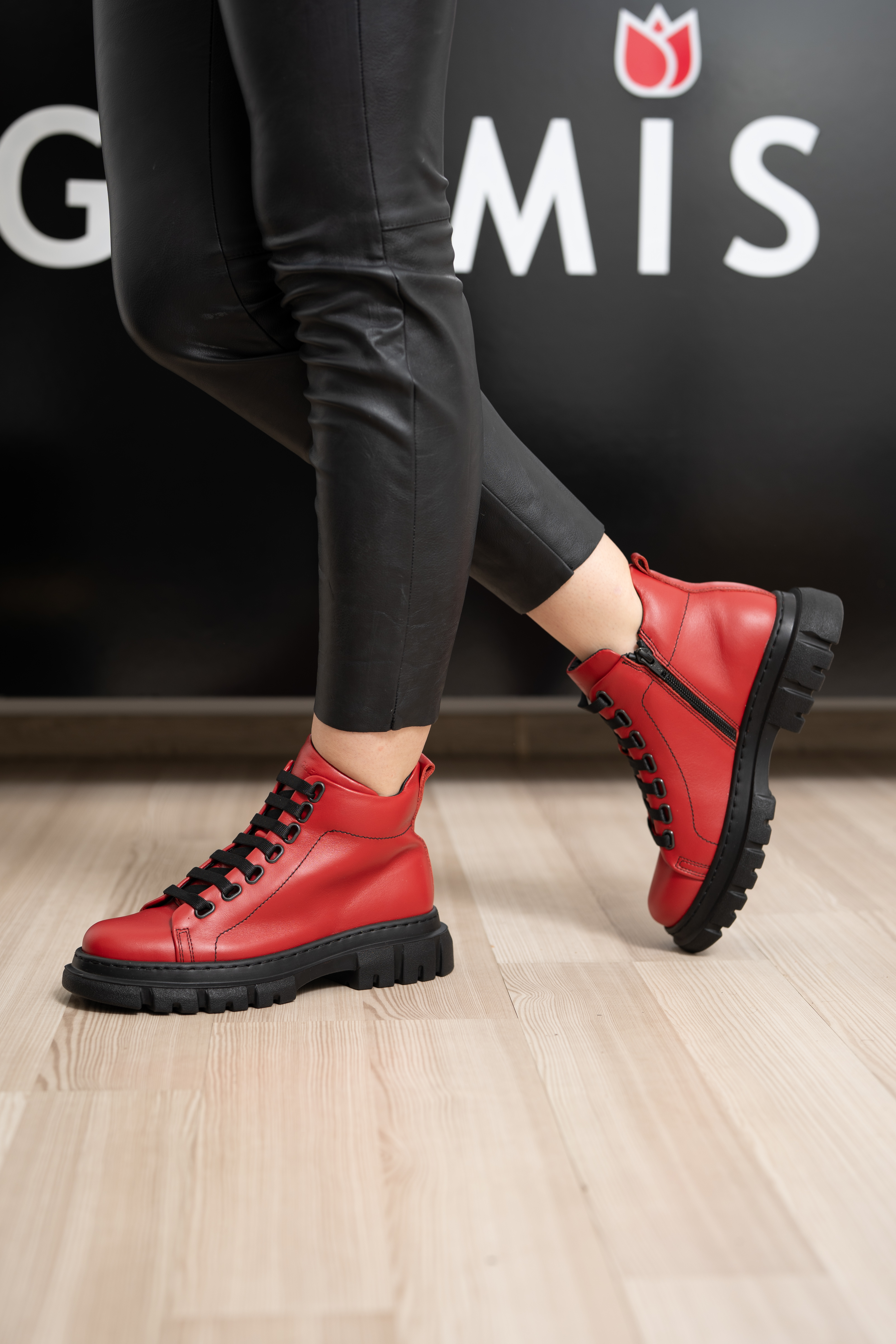 Ghete dama calapod lat, Glemis, piele naturala - Cod: Lejero, Culoare: Rosu Box, Marime: 38 (24.8 cm)