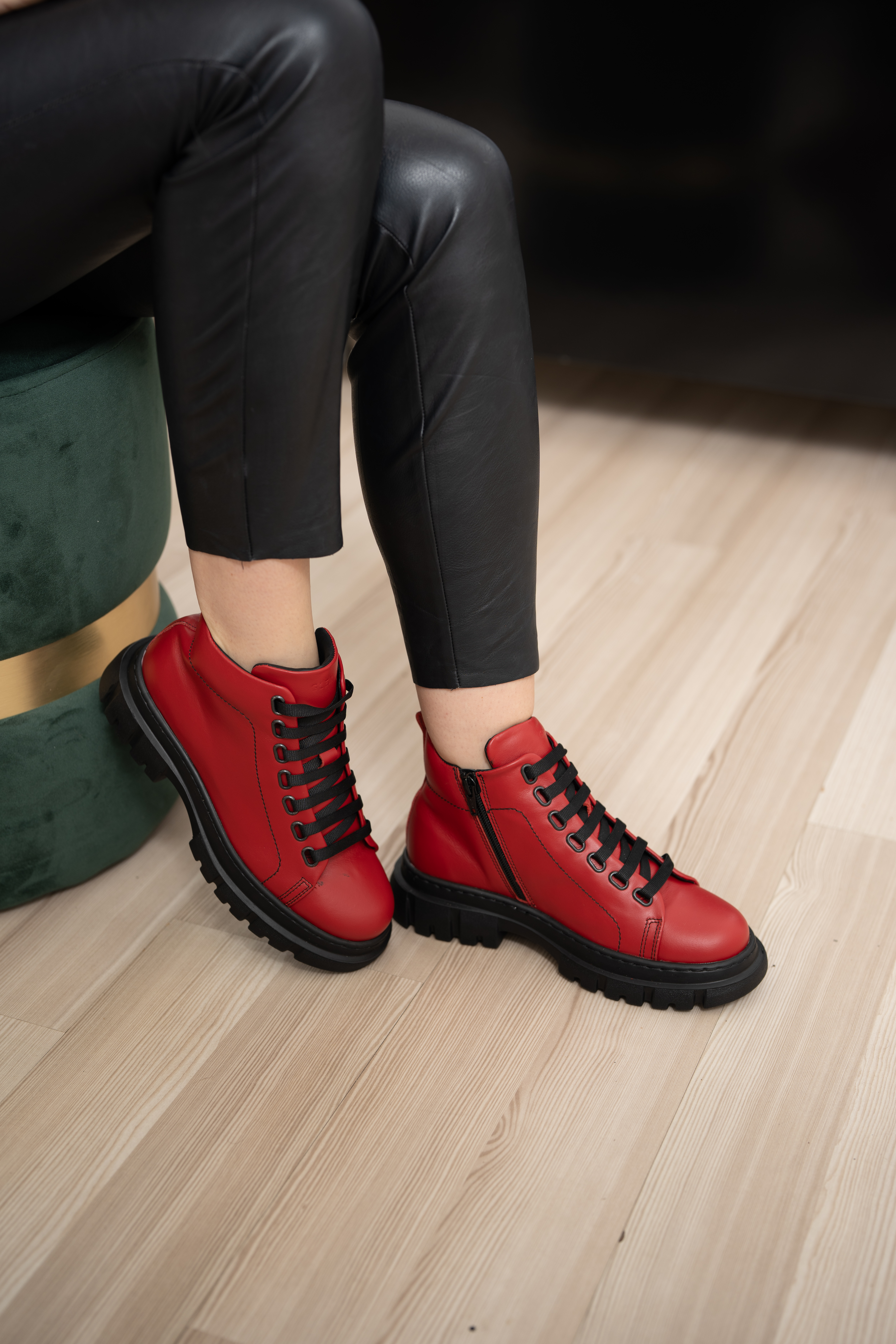 Ghete dama calapod lat, Glemis, piele naturala - Cod: Lejero, Culoare: Rosu Box, Marime: 38 (24.8 cm)