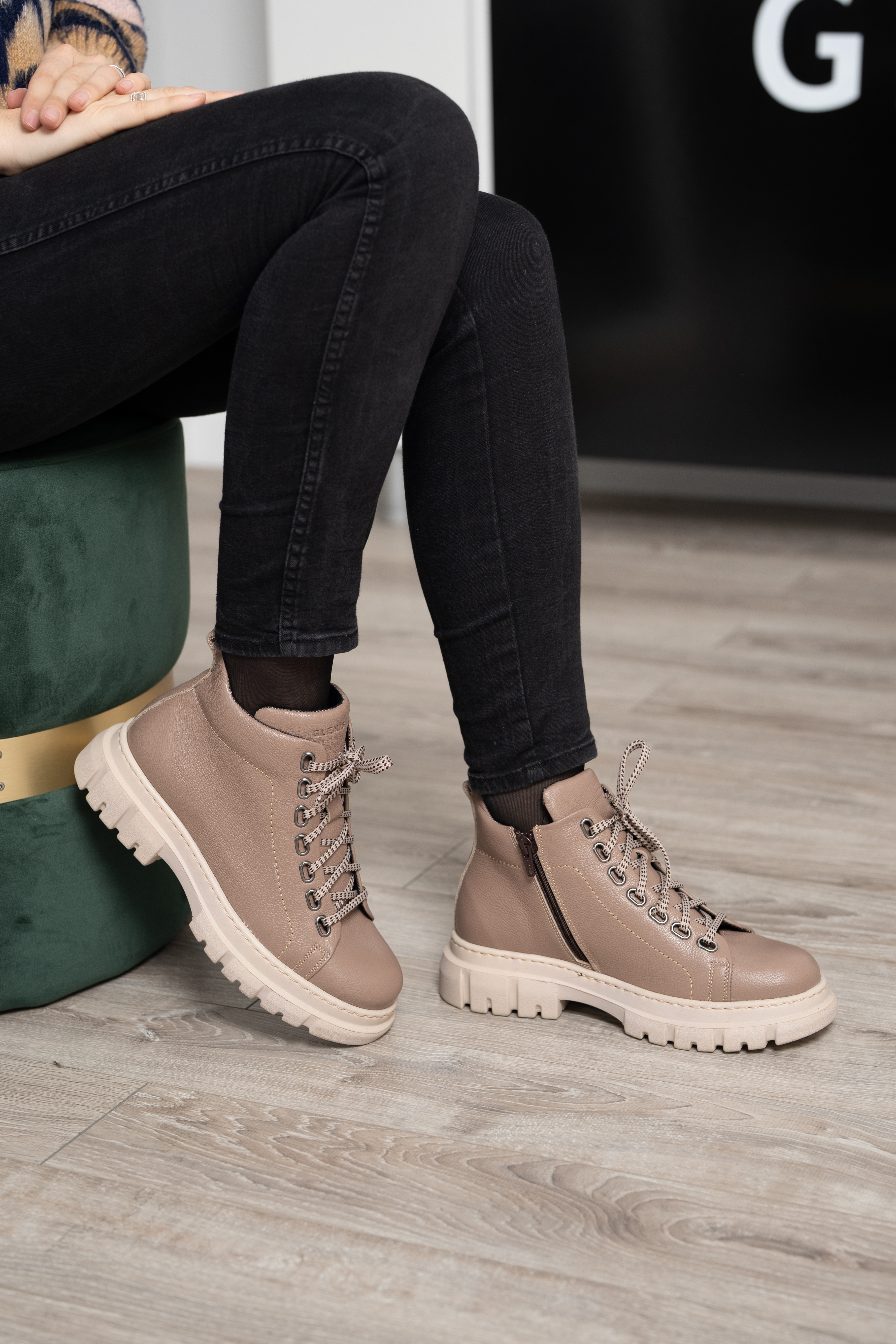 Ghete dama calapod lat, Glemis, piele naturala - Cod: Lejero, Culoare: Taupe Bizon, Marime: 38 (24.8 cm)