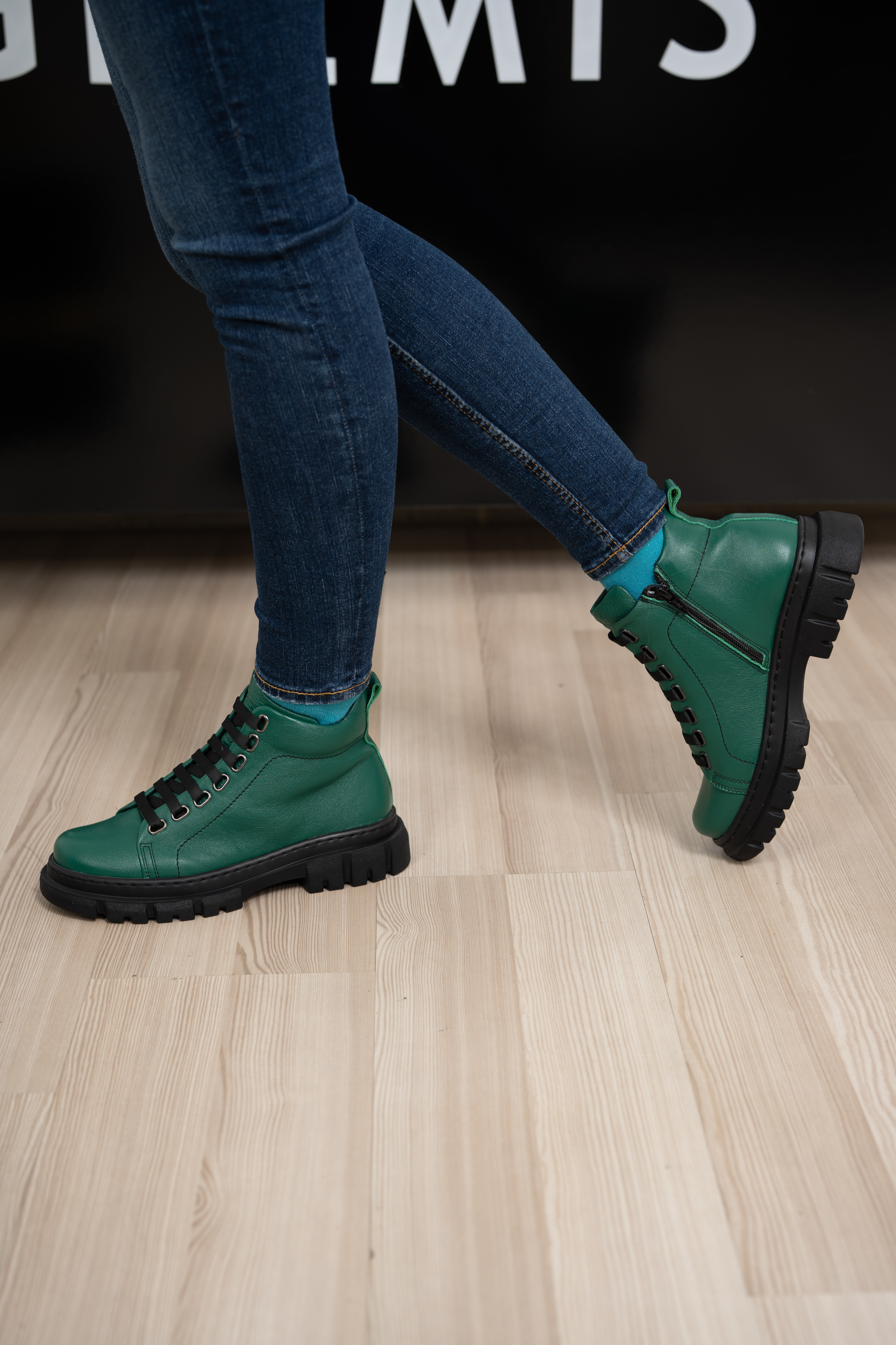 Ghete dama calapod lat, Glemis, piele naturala - Cod: Lejero, Culoare: Verde Bizon, Marime: 38 (24.8 cm)