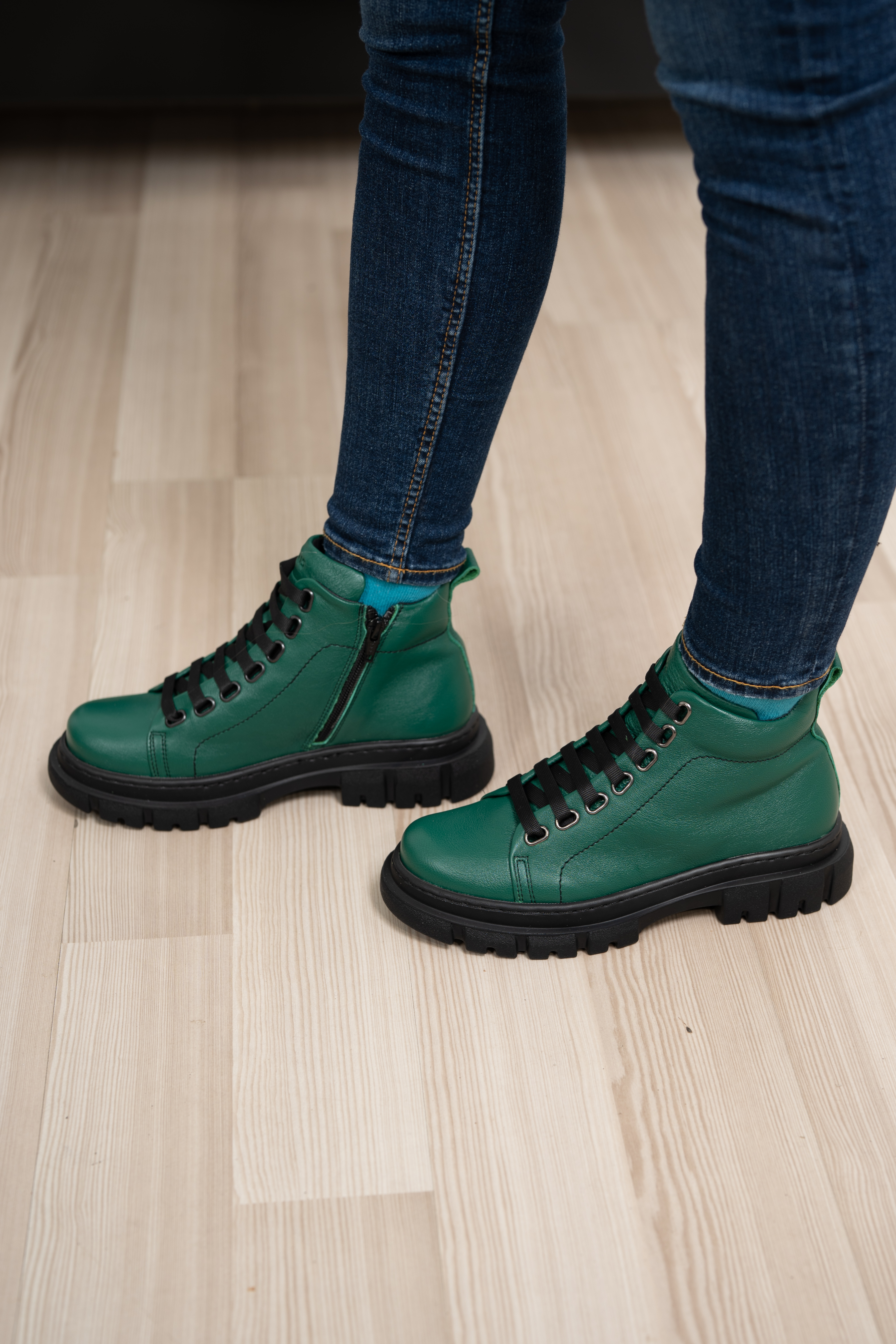 Ghete dama calapod lat, Glemis, piele naturala - Cod: Lejero, Culoare: Verde Bizon, Marime: 38 (24.8 cm)