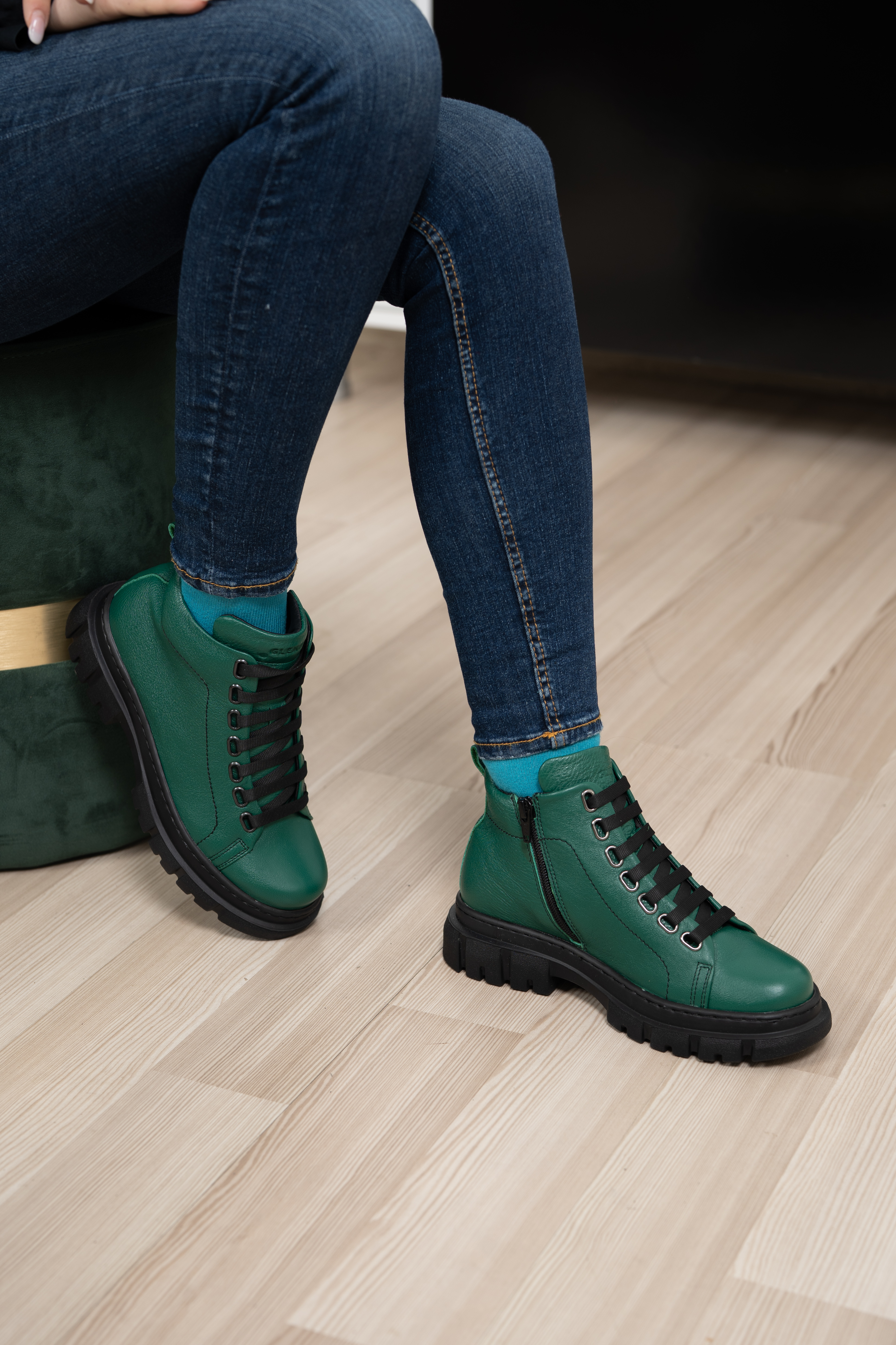 Ghete dama calapod lat, Glemis, piele naturala - Cod: Lejero, Culoare: Verde Bizon, Marime: 38 (24.8 cm)