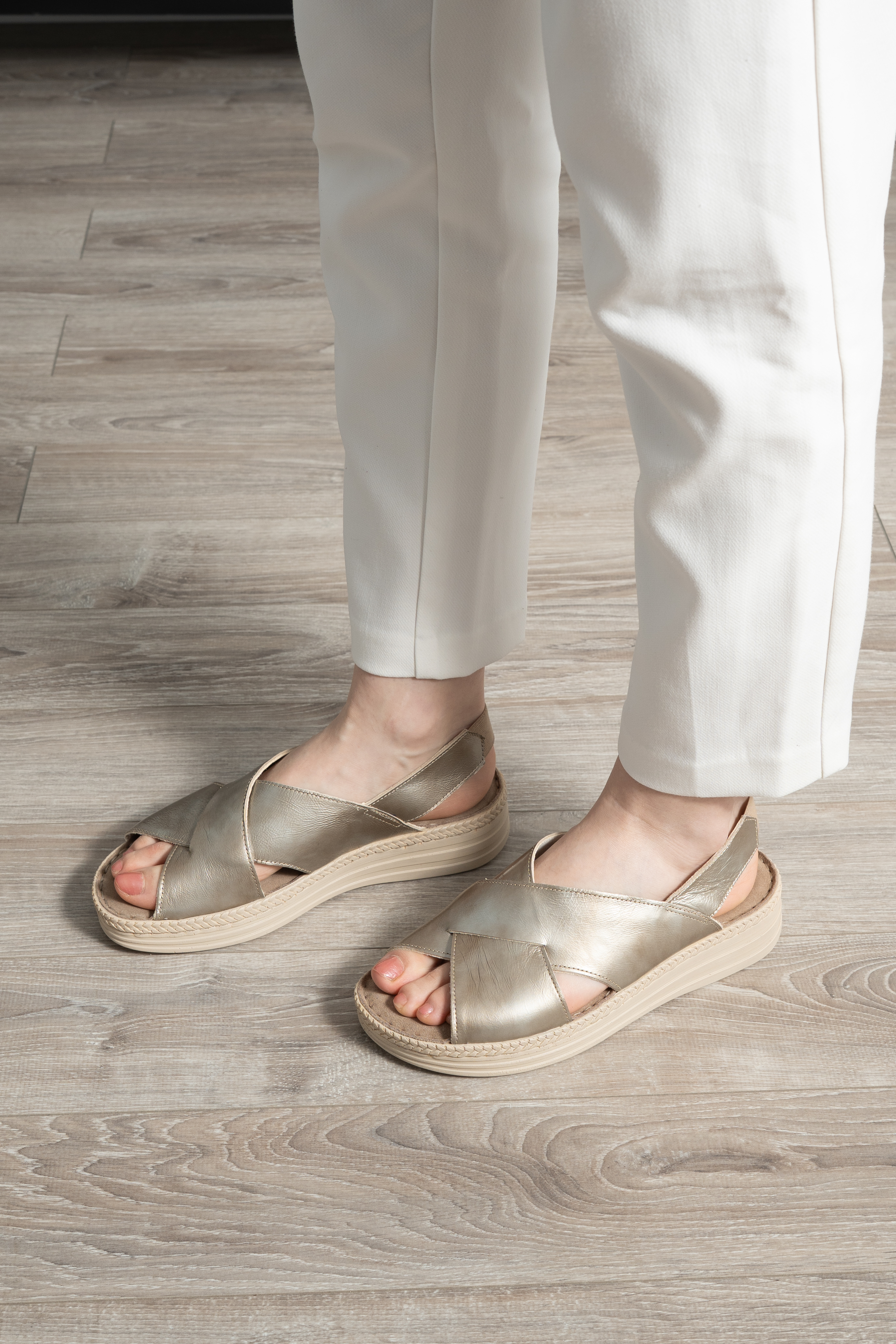 Sandale dama confort, Glemis, piele naturala - Model: Serina, Culoare: Argintiu Naplac, Marime: 38 (24.5 cm)