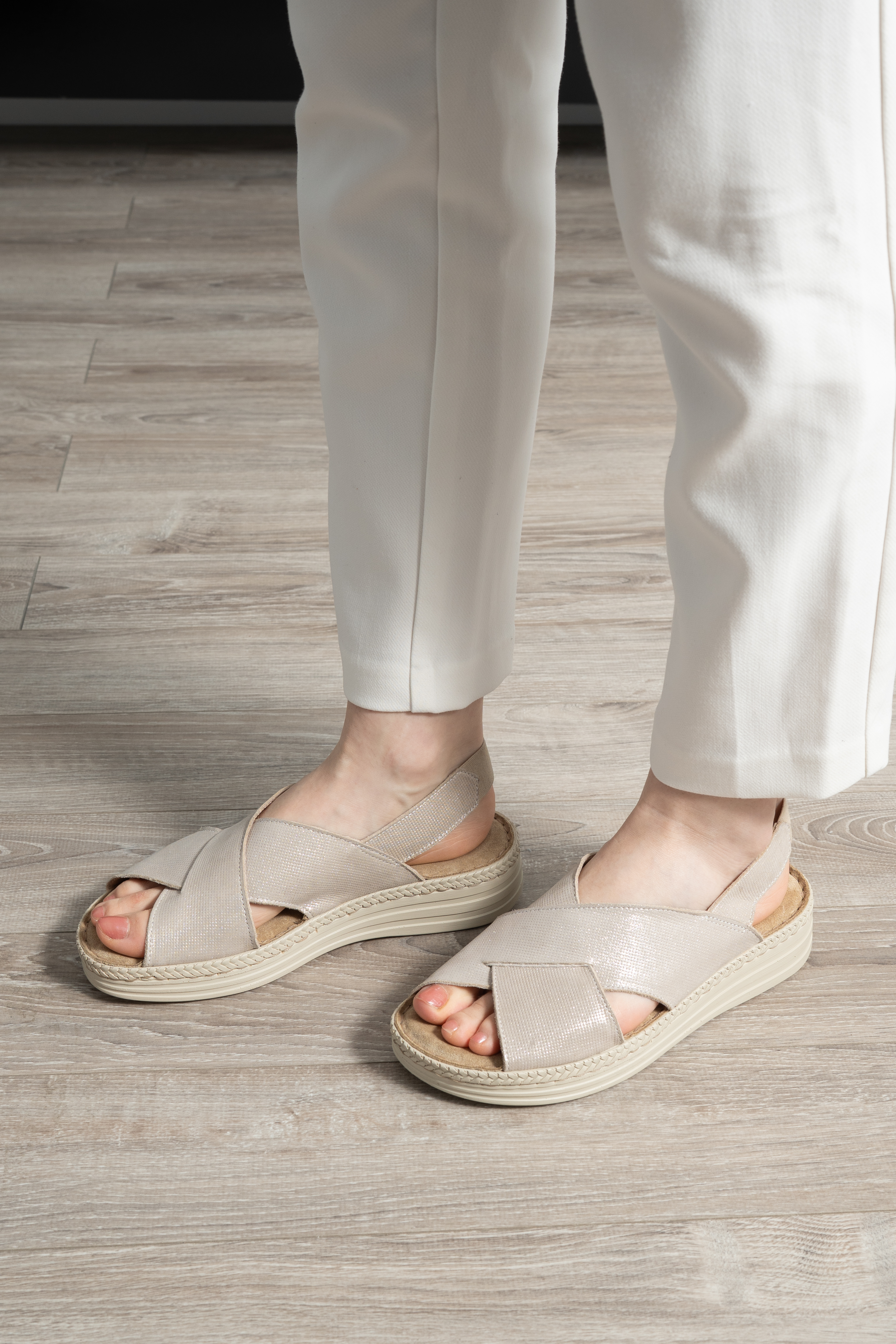 Sandale dama confort, Glemis, piele naturala - Model: Serina, Culoare: Argintiu, Marime: 38 (24.5 cm)