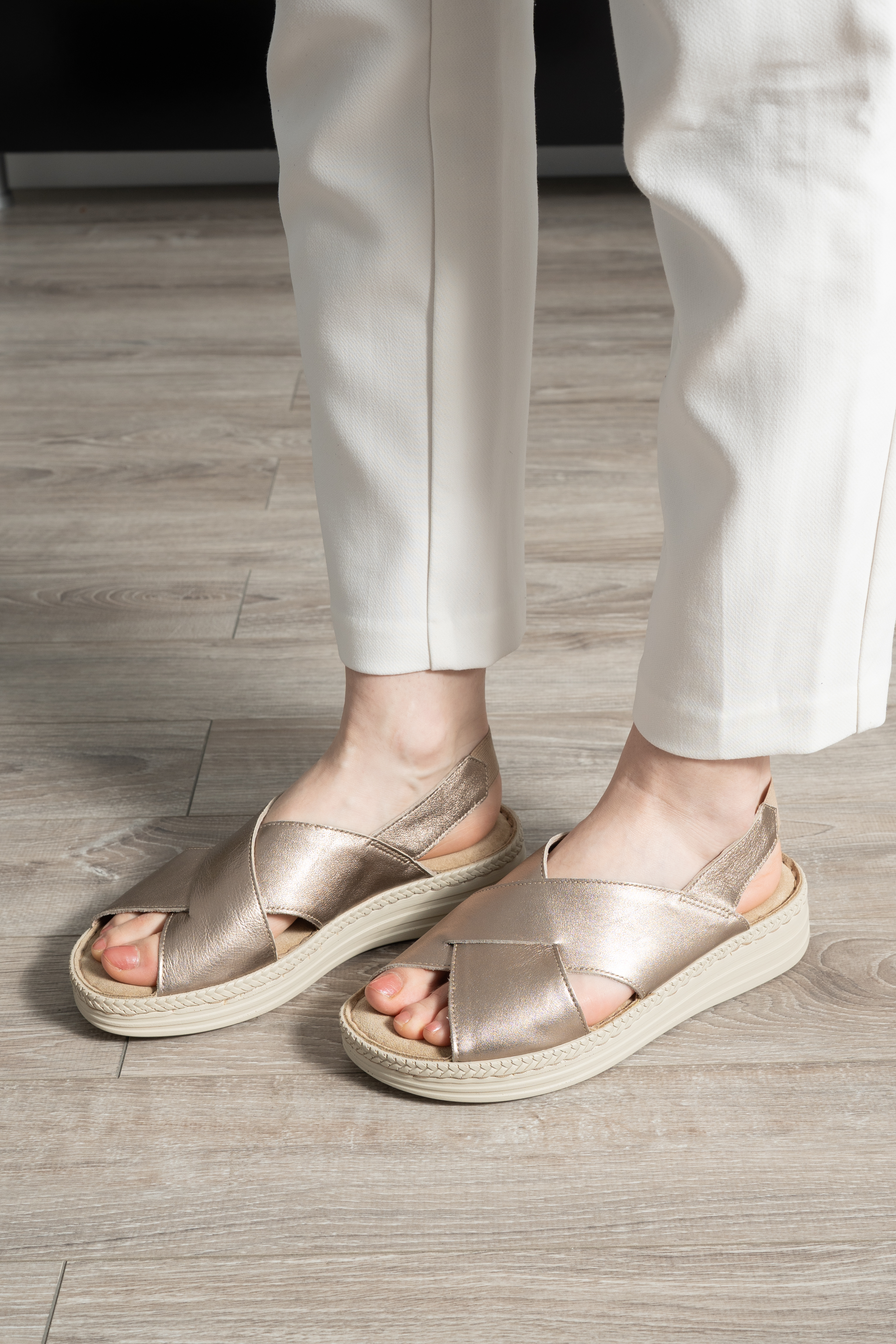 Sandale dama confort, Glemis, piele naturala - Model: Serina, Culoare: Auriu roscat, Marime: 38 (24.5 cm)