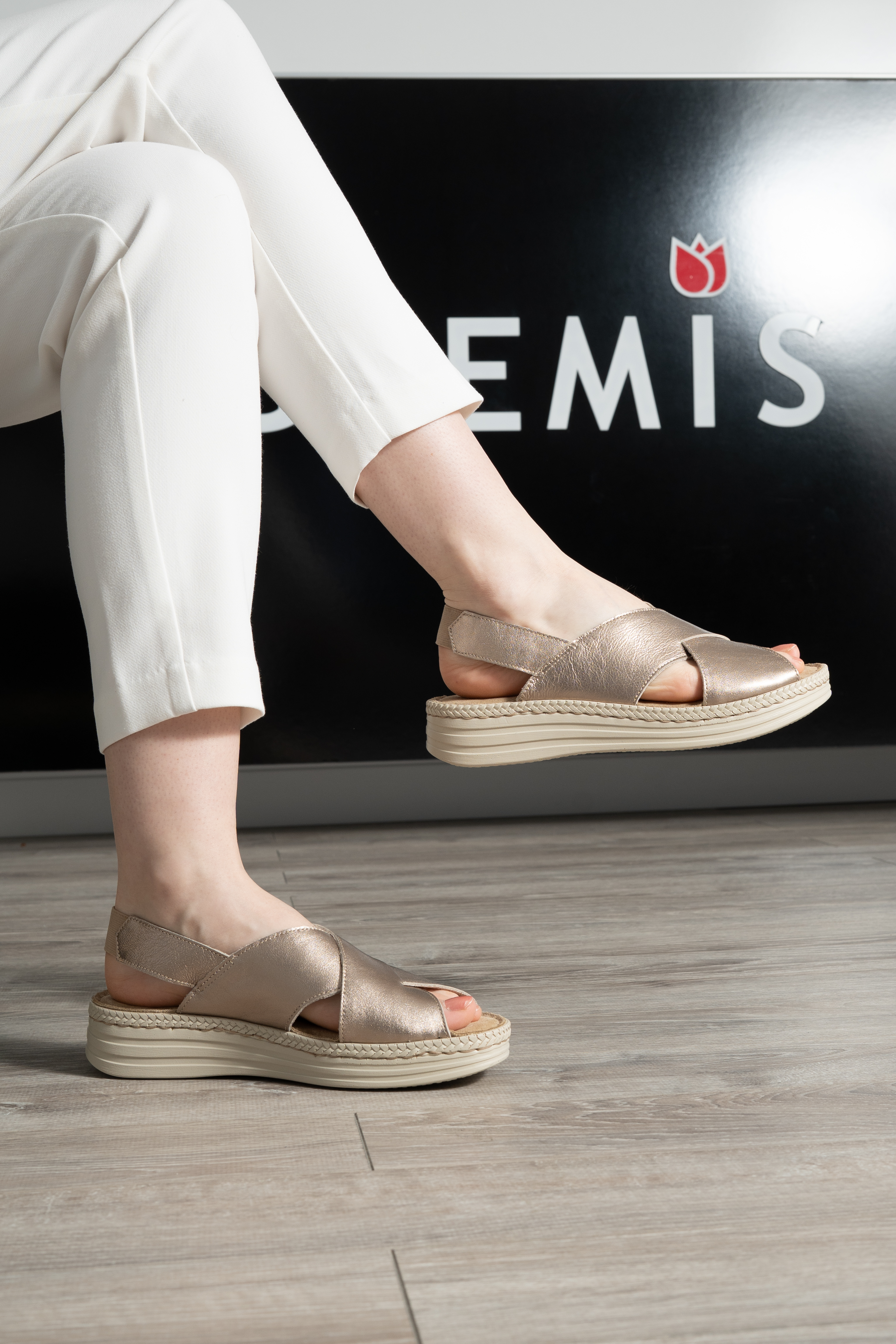 Sandale dama confort, Glemis, piele naturala - Model: Serina, Culoare: Auriu roscat, Marime: 38 (24.5 cm)
