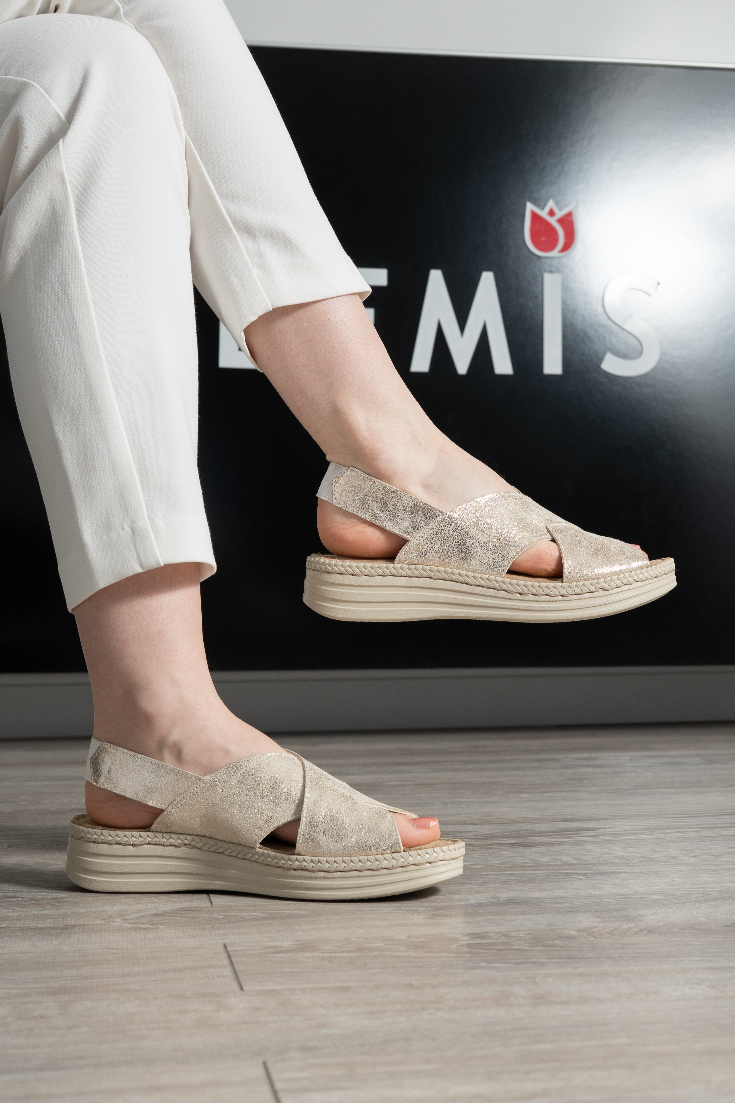 Sandale dama confort, Glemis, piele naturala - Model: Serina, Culoare: Auriu, Marime: 38 (24.5 cm)