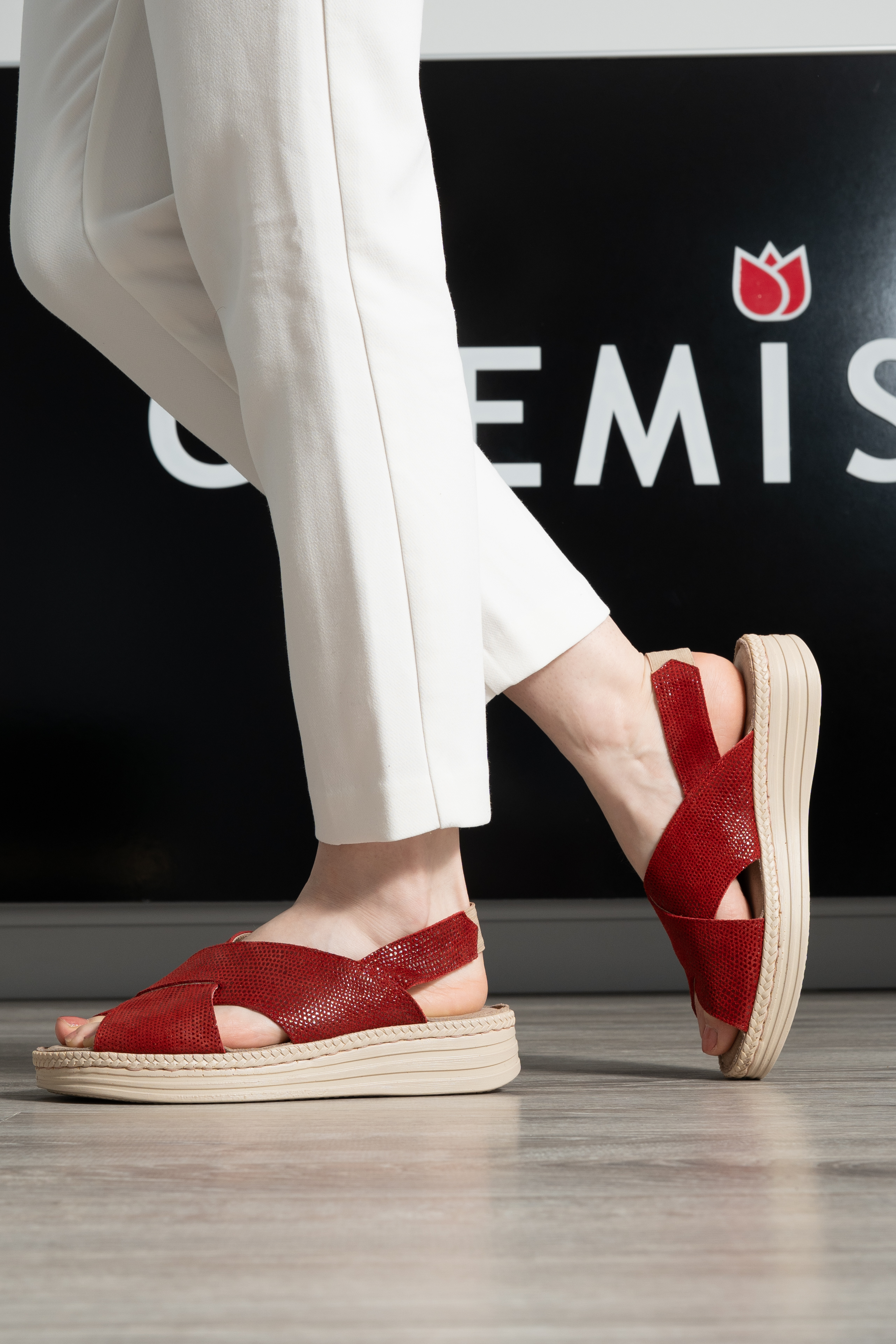 Sandale dama confort, Glemis, piele naturala - Model: Serina, Culoare: Rosu, Marime: 38 (24.5 cm)