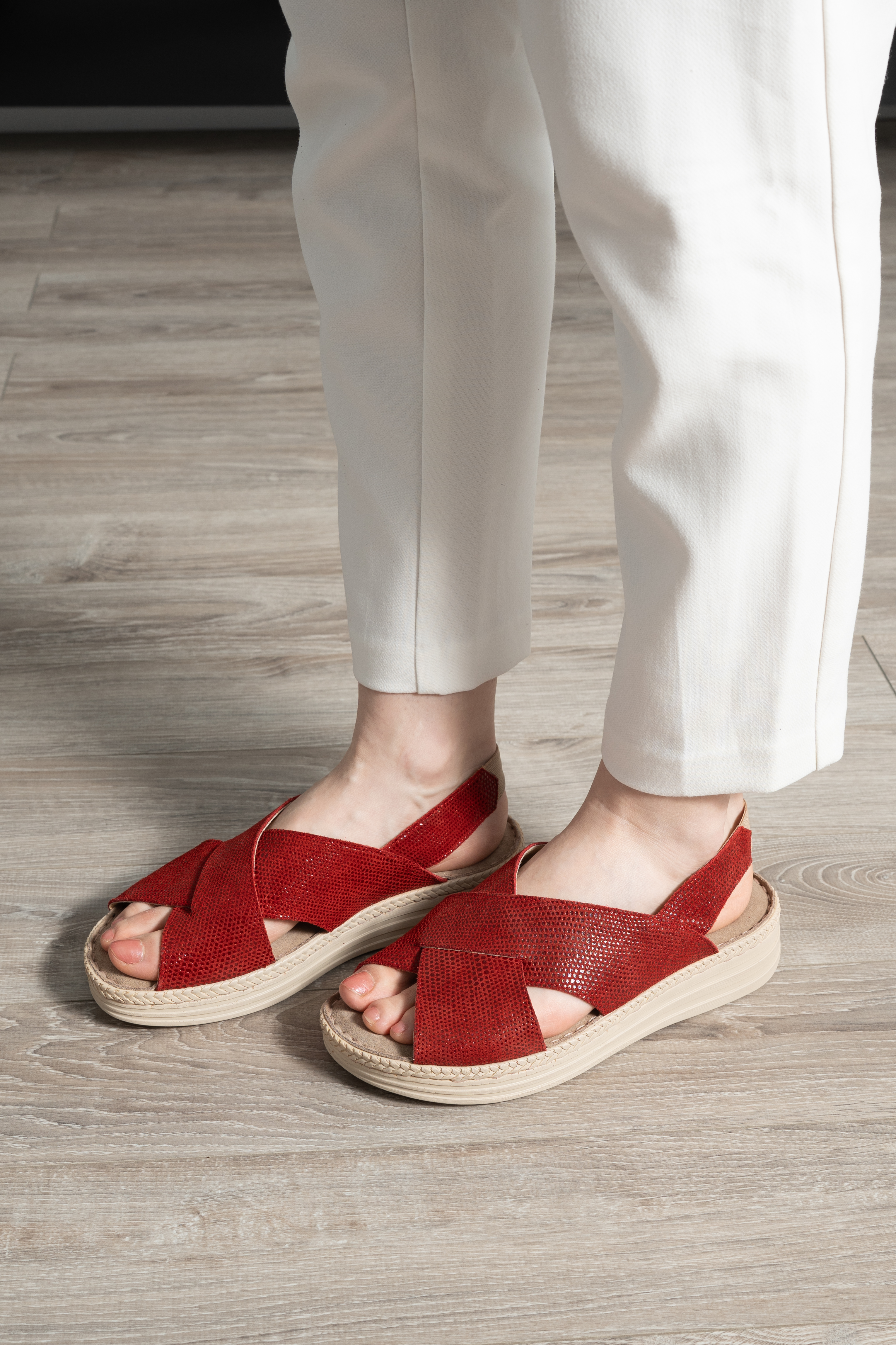 Sandale dama confort, Glemis, piele naturala - Model: Serina, Culoare: Rosu, Marime: 38 (24.5 cm)