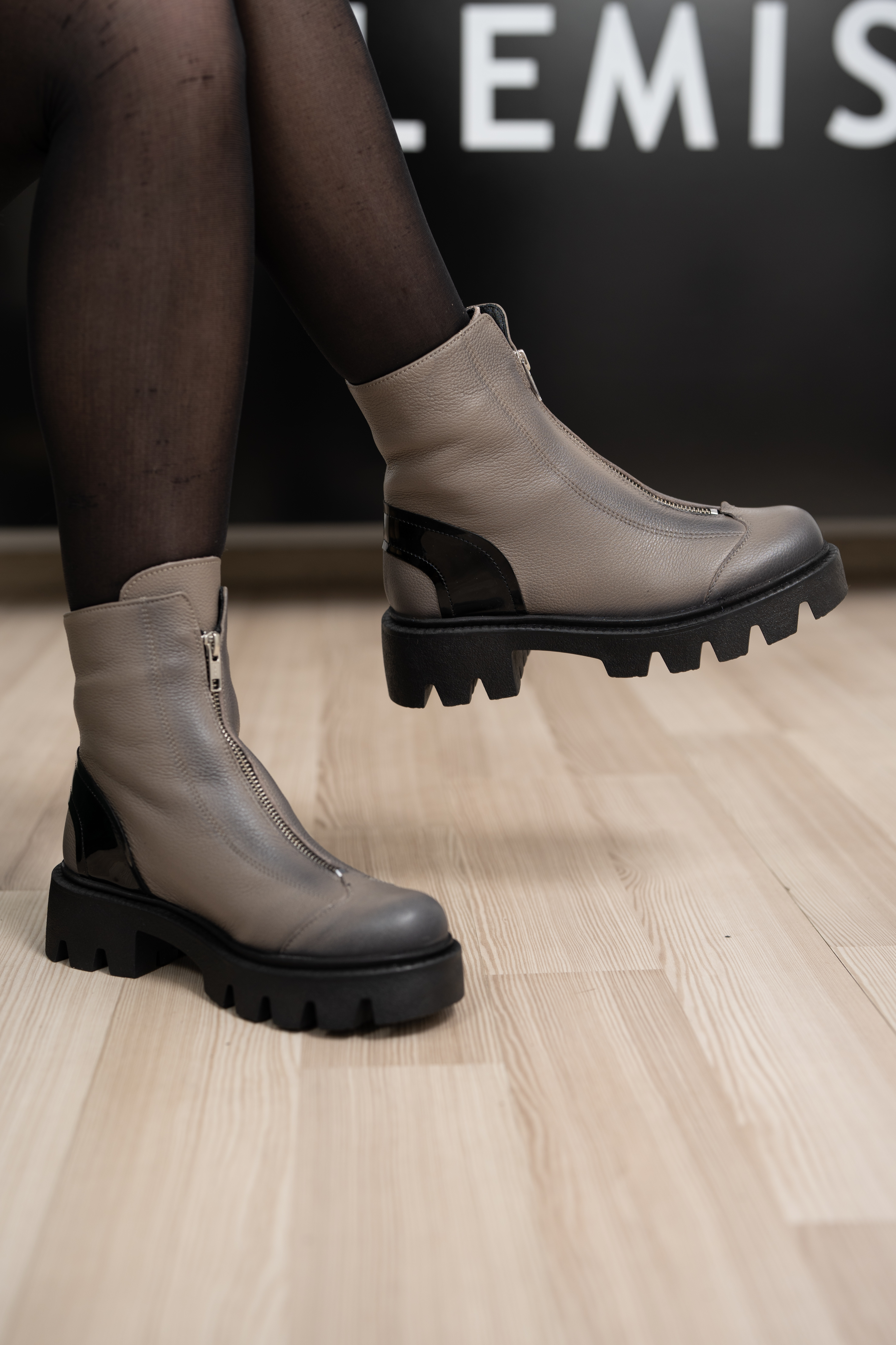 Ghete dama, Glemis, piele naturala - Cod: NE-363, Culoare: Gri Bizon, Marime: 40 (26 cm)