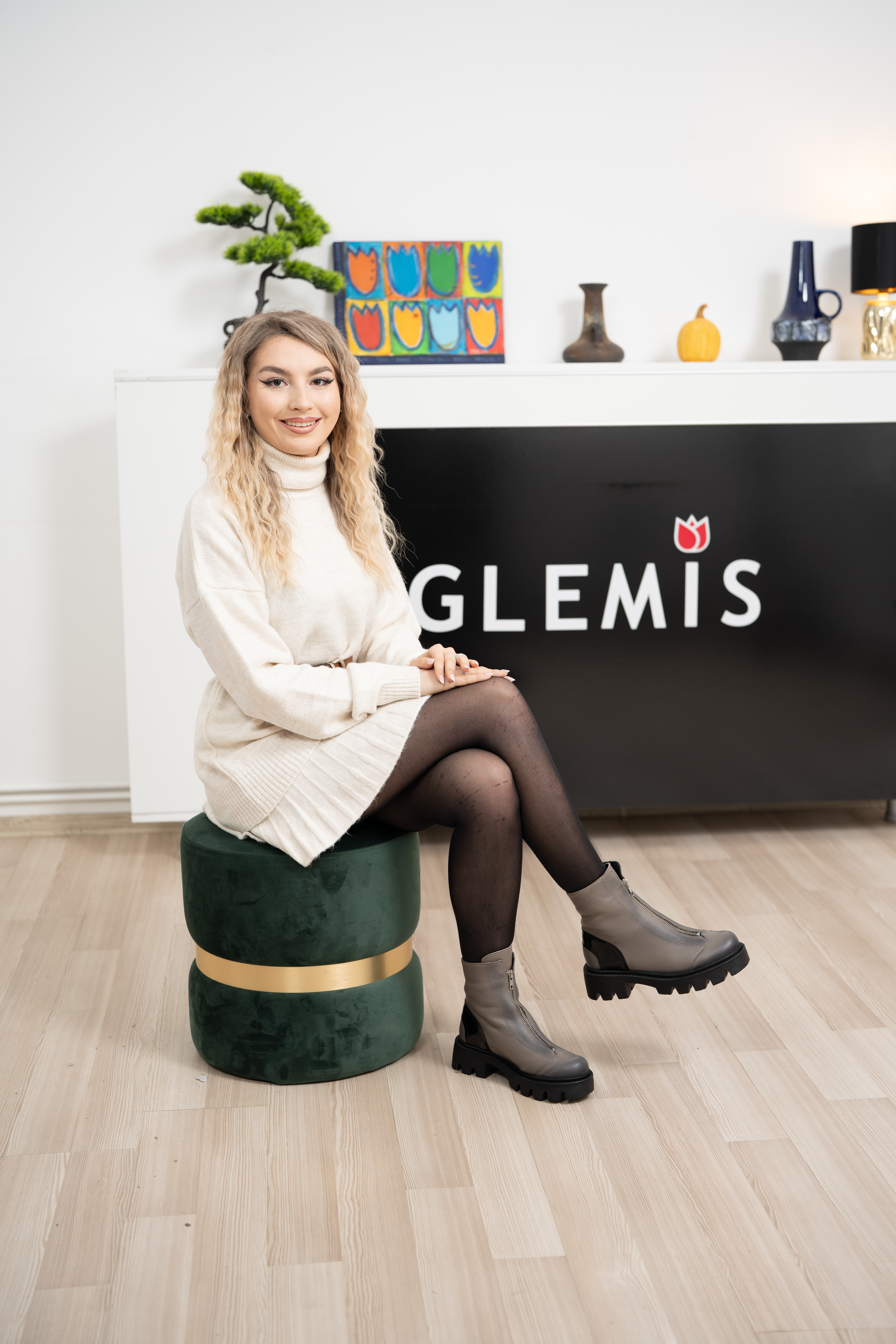 Ghete dama, Glemis, piele naturala - Cod: NE-363, Culoare: Gri Bizon, Marime: 40 (26 cm)