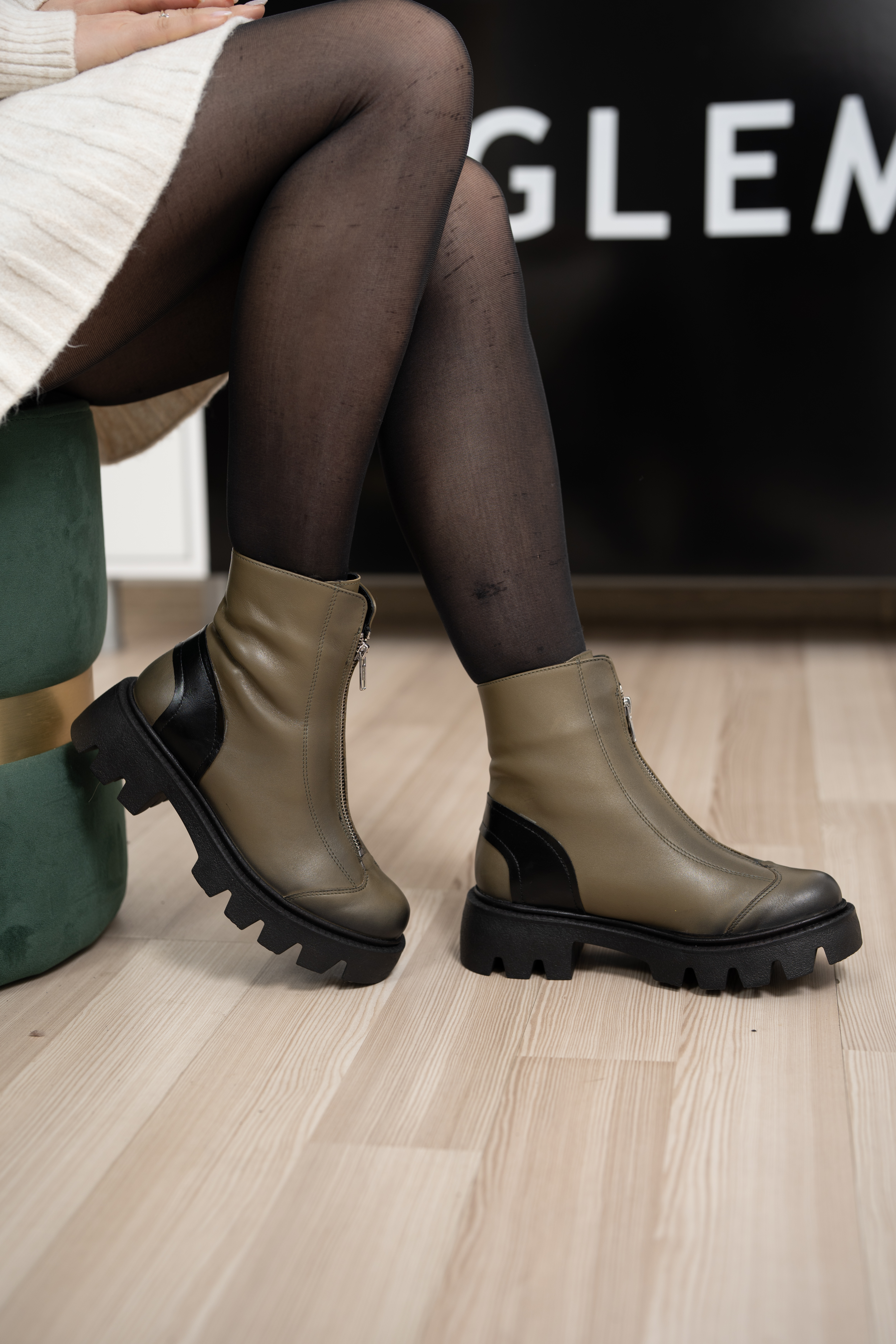 Ghete dama, Glemis, piele naturala - Cod: NE-363, Culoare: Verde Box, Marime: 39 (25.6 cm)